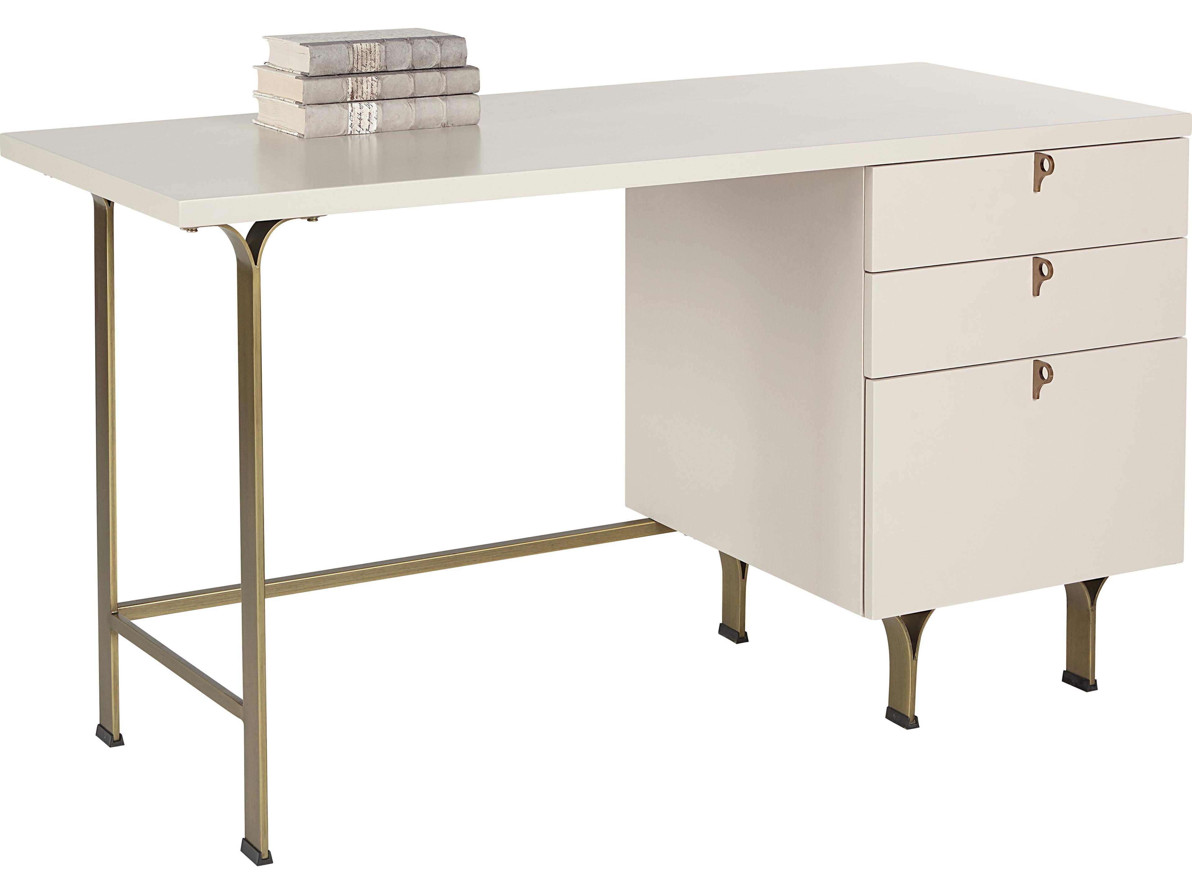 Sunpan Zenn Celine Cream Antique Brass White Acacia Wood Secretary Desk