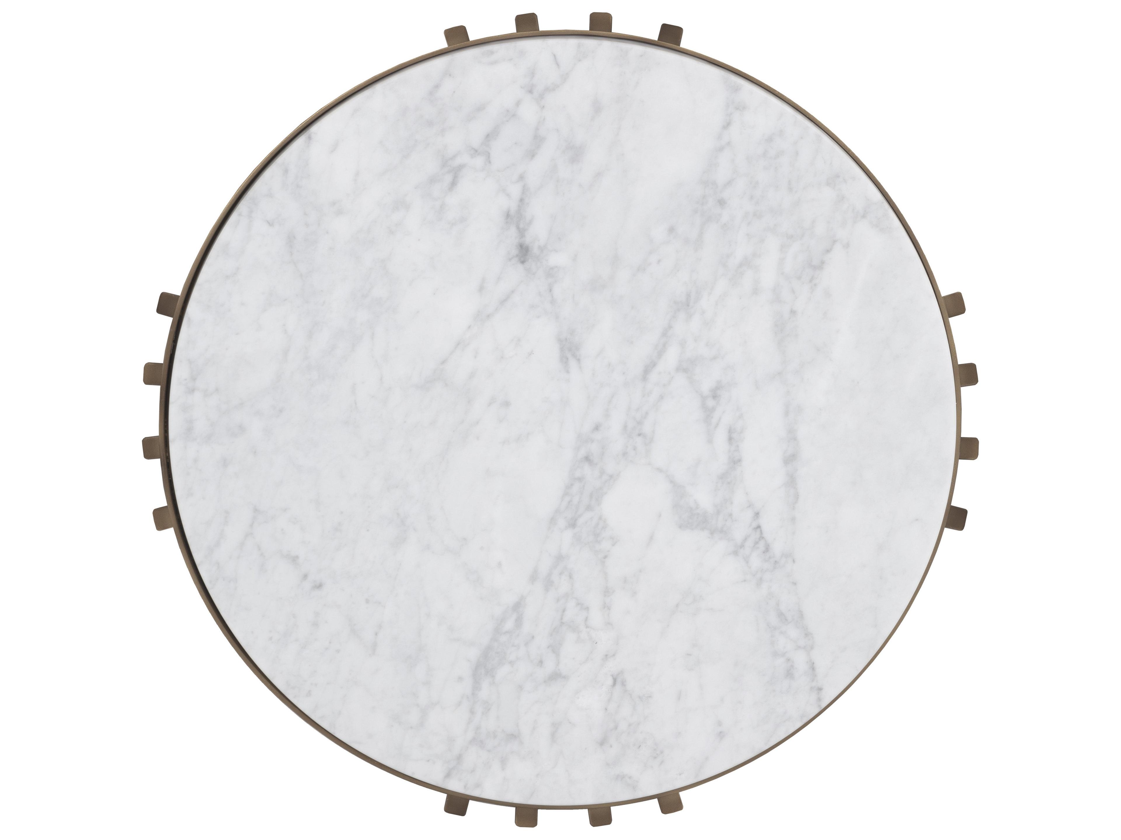 Sunpan Naxos Round Marble White Rustic Bronze End Table