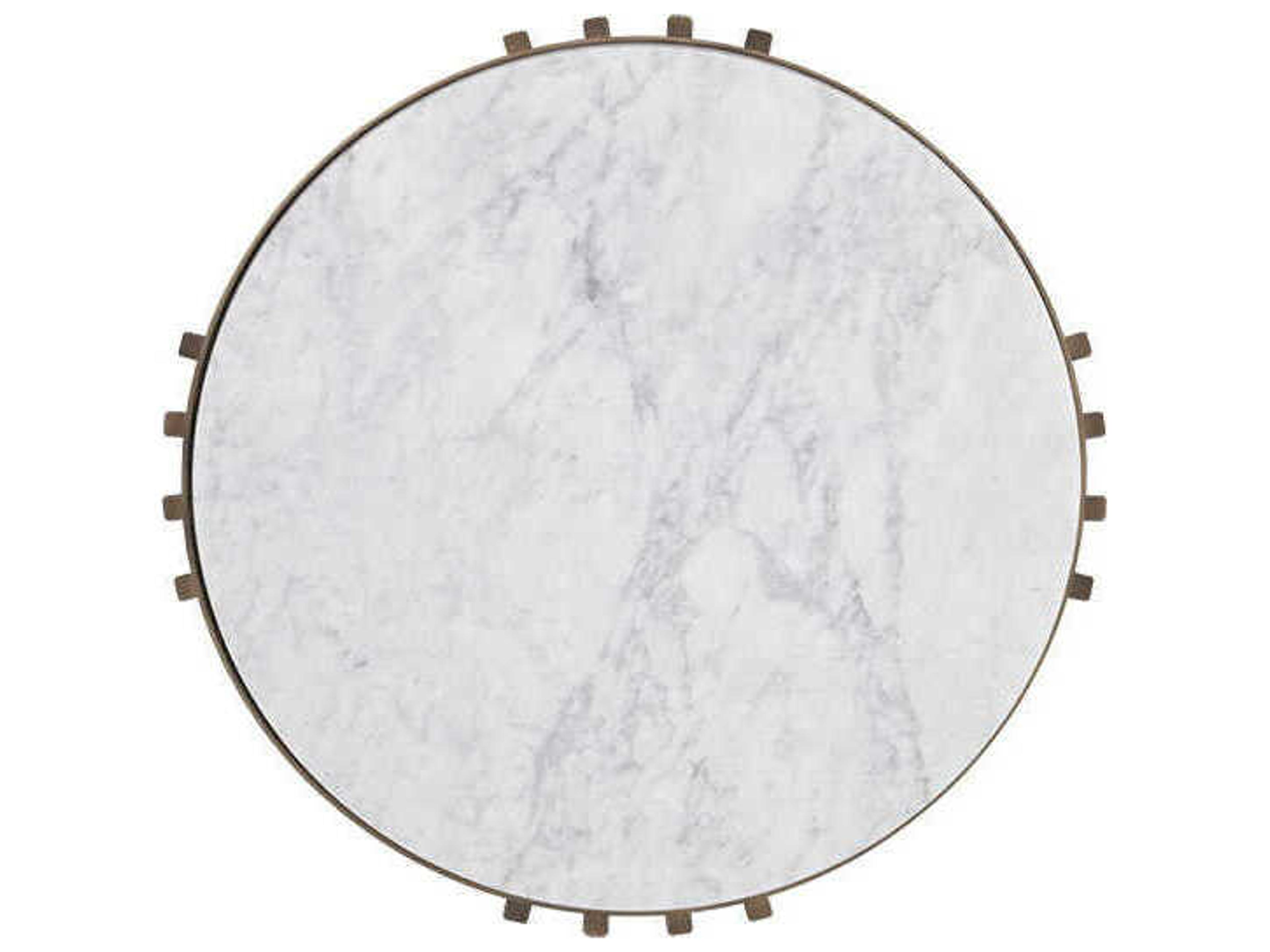 Sunpan Naxos Round Marble White Rustic Bronze End Table