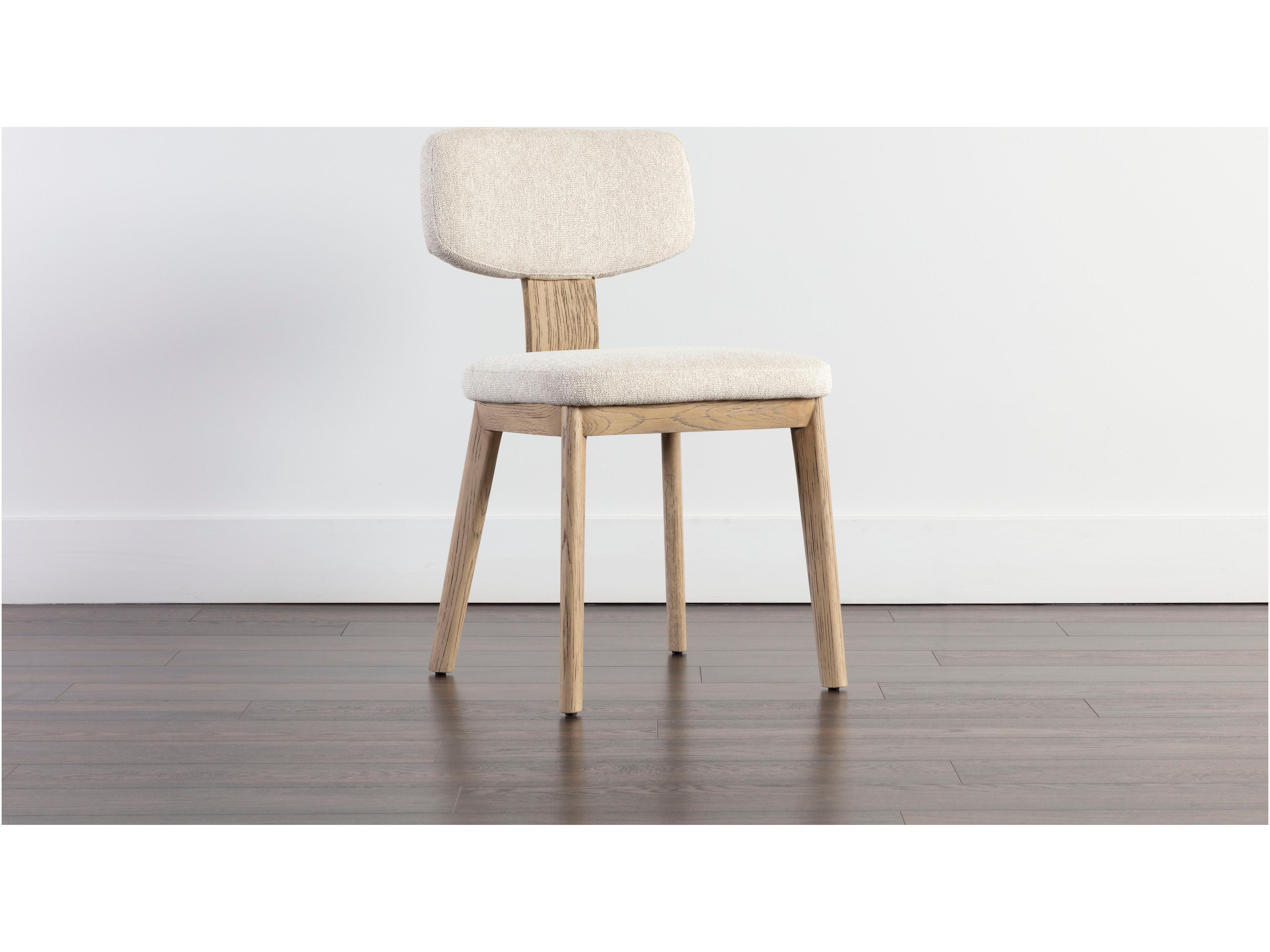 Sunpan Rickett Oak Wood Beige Upholstered Side Dining Chair