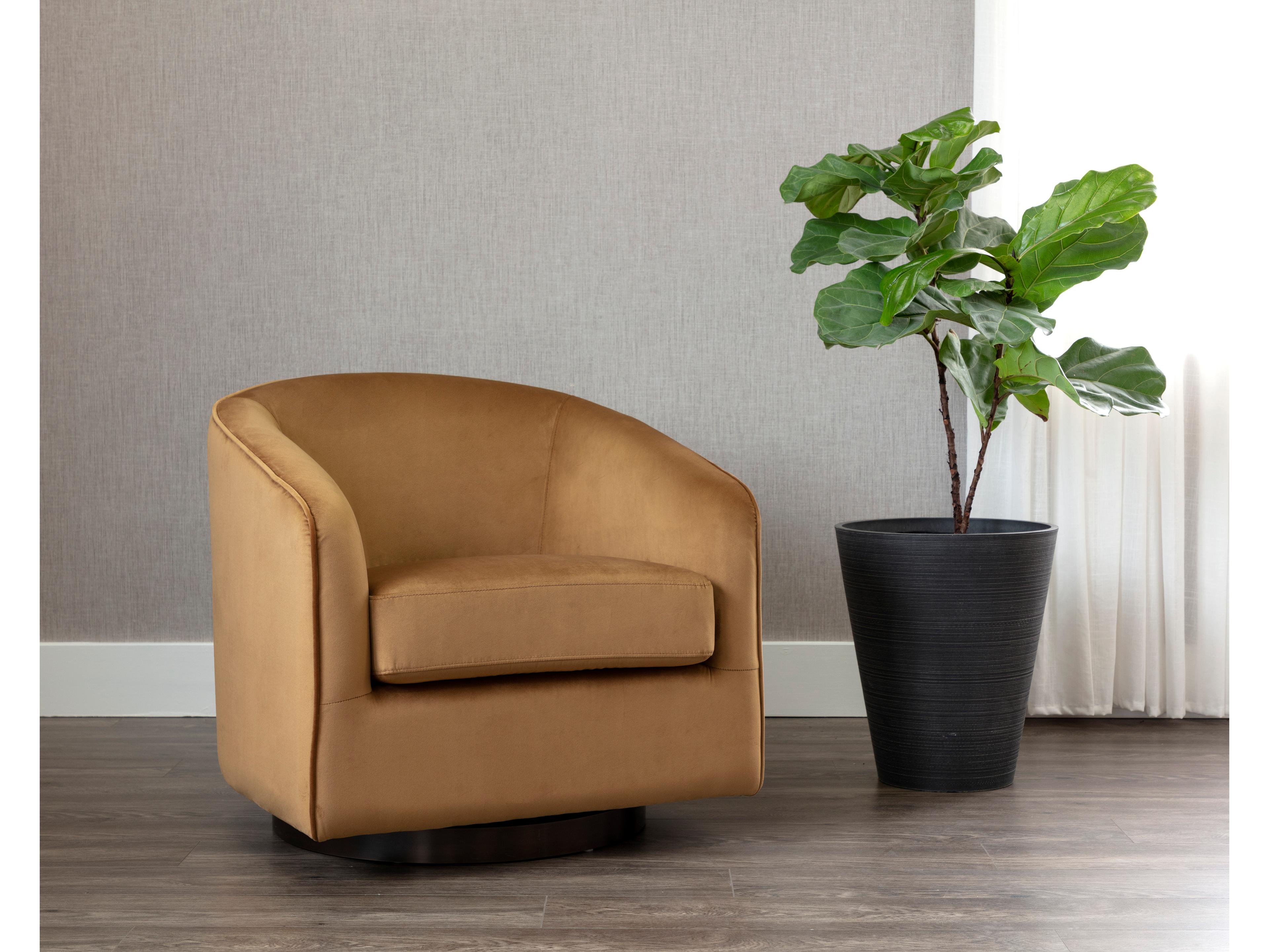Sunpan Hazel Swivel Gold Fabric Accent Chair
