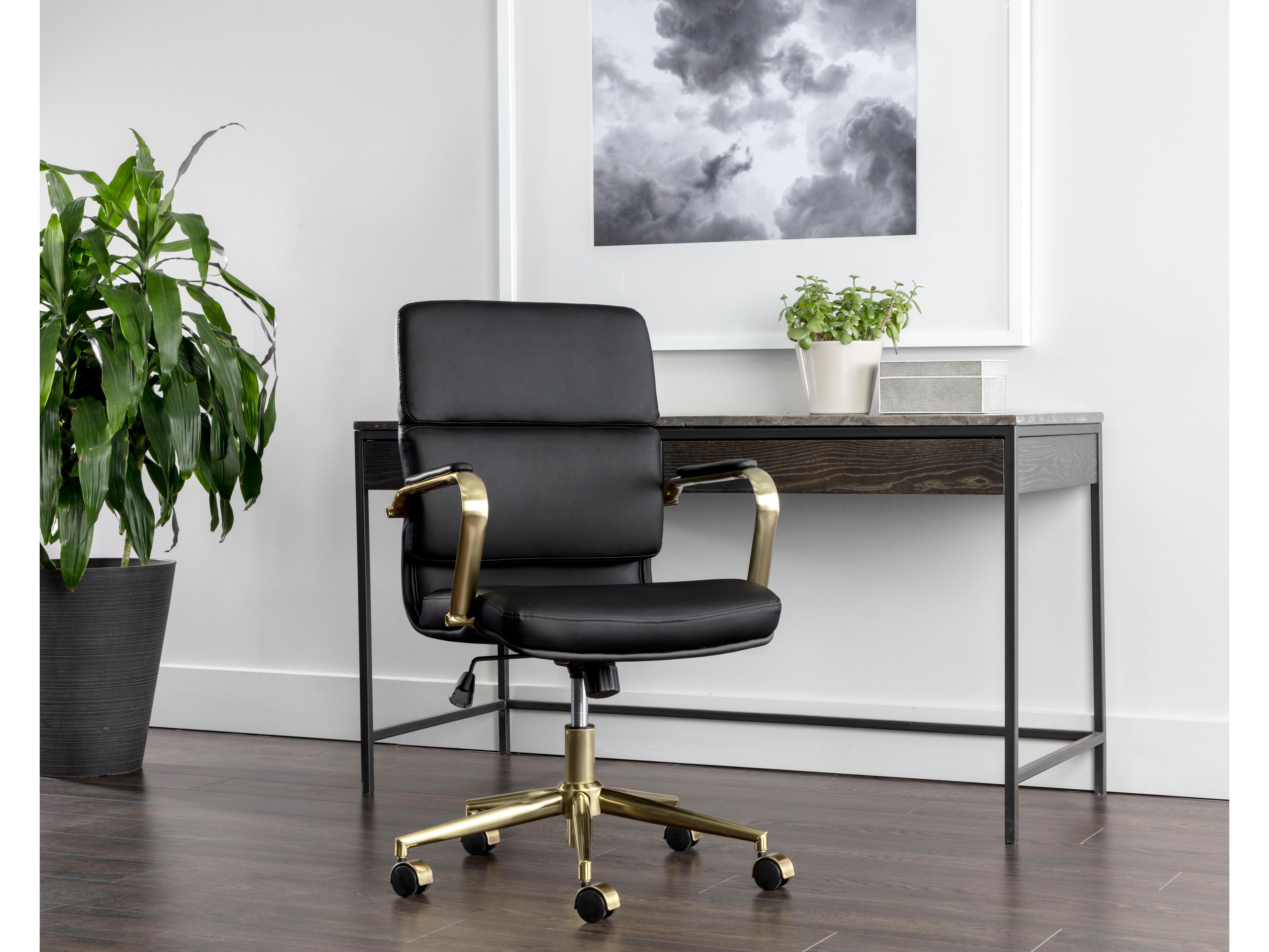 Sunpan Kleo Black Faux Leather Adjustable Computer Office Chair