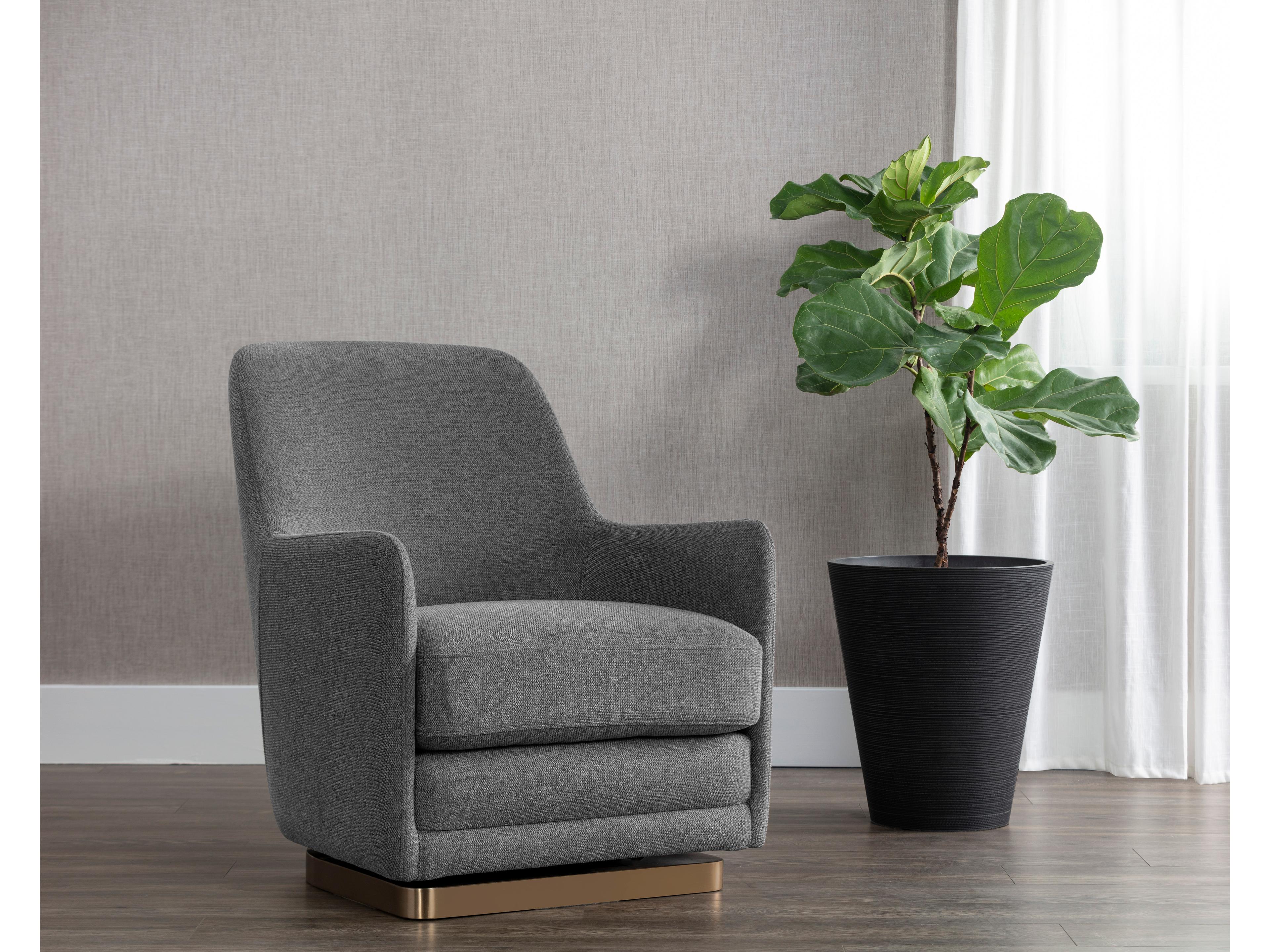 Sunpan Marcela Swivel Gray Fabric Accent Chair