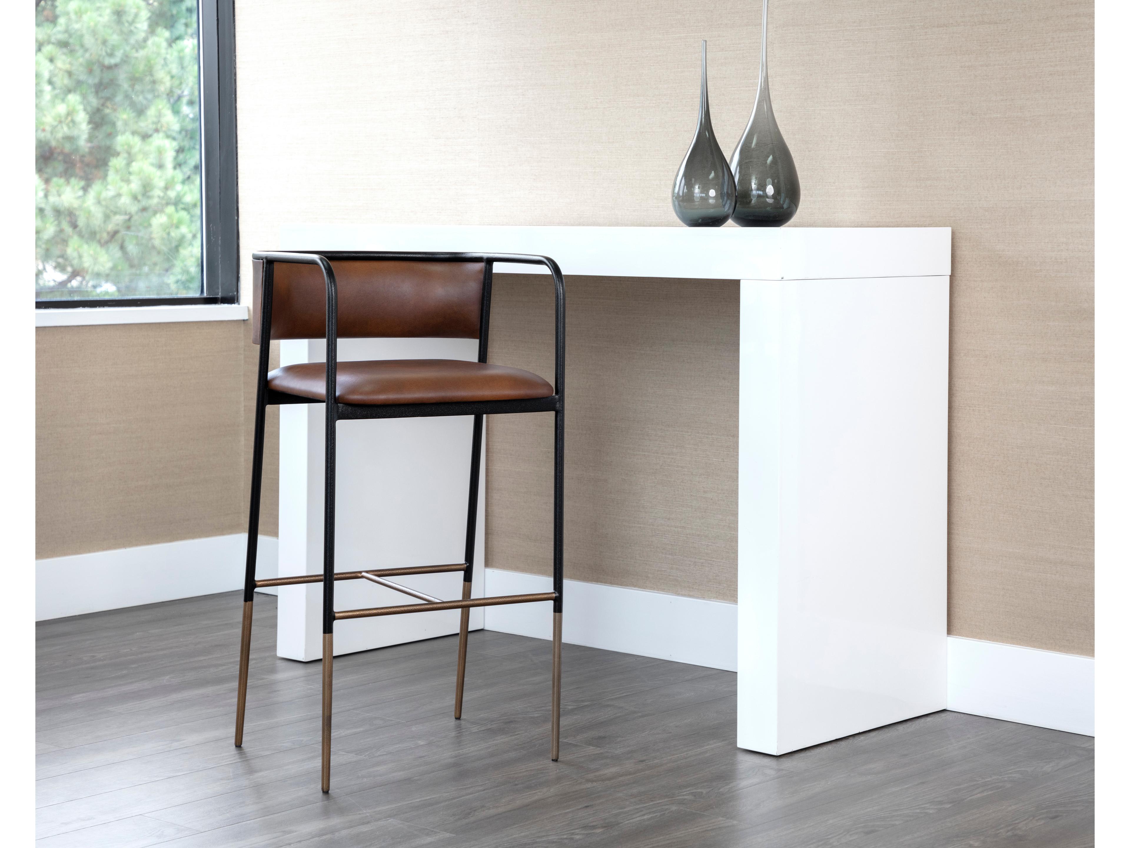 Sunpan Brenan Bravo Cognac Faux Leather Bar Stool