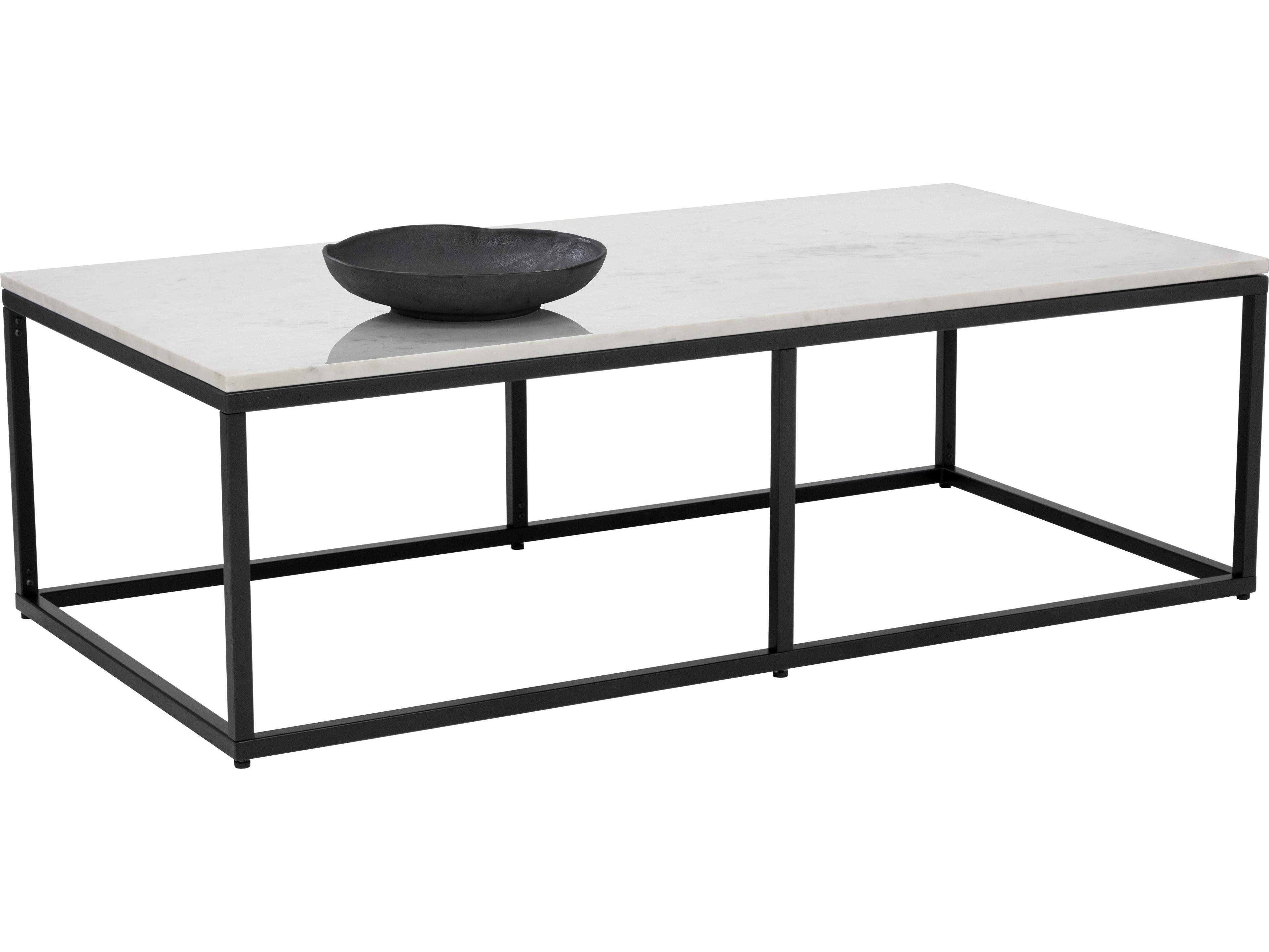 Sunpan Ellery Rectangular Marble White Matte Black Coffee Table
