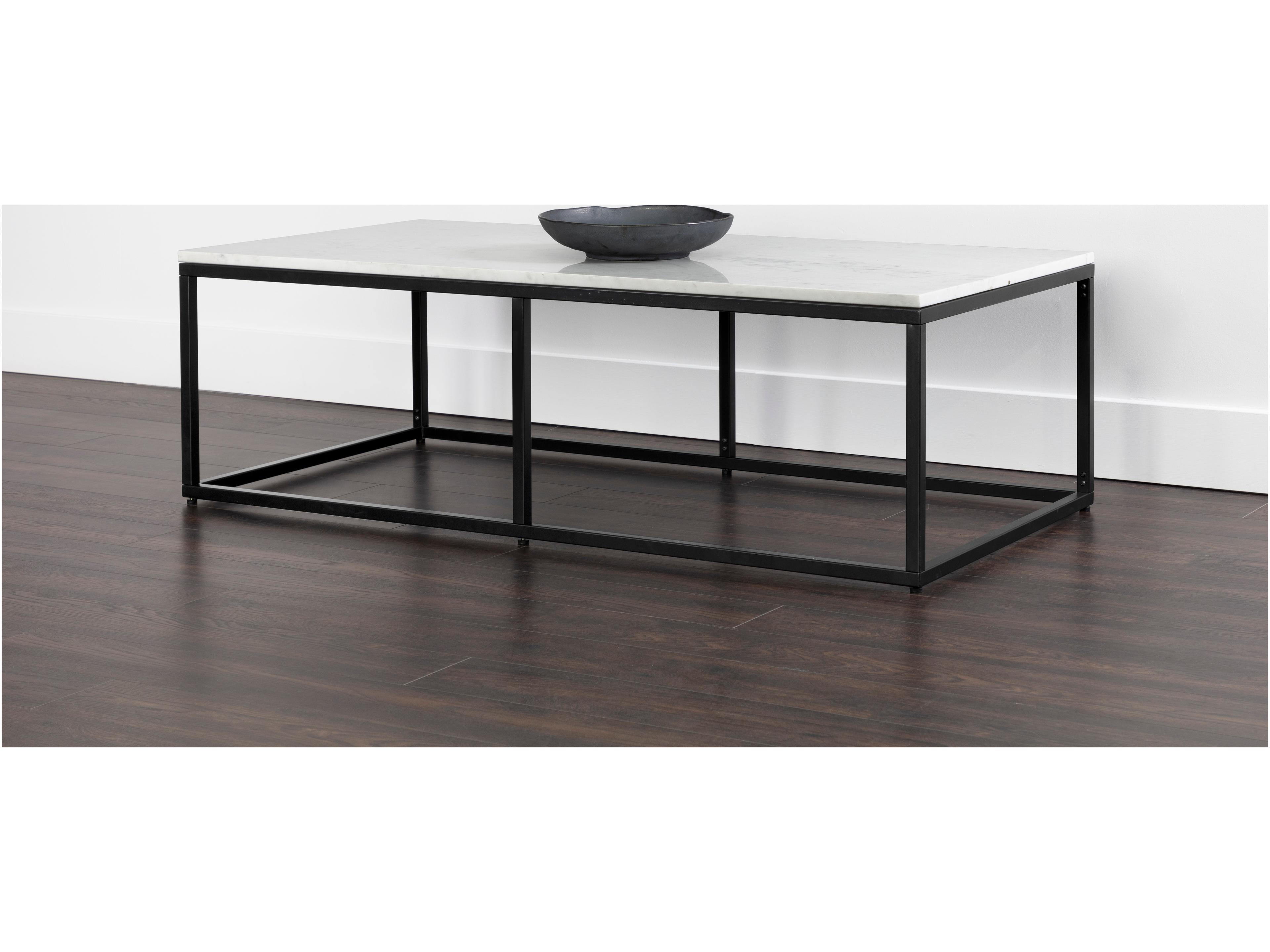 Sunpan Ellery Rectangular Marble White Matte Black Coffee Table