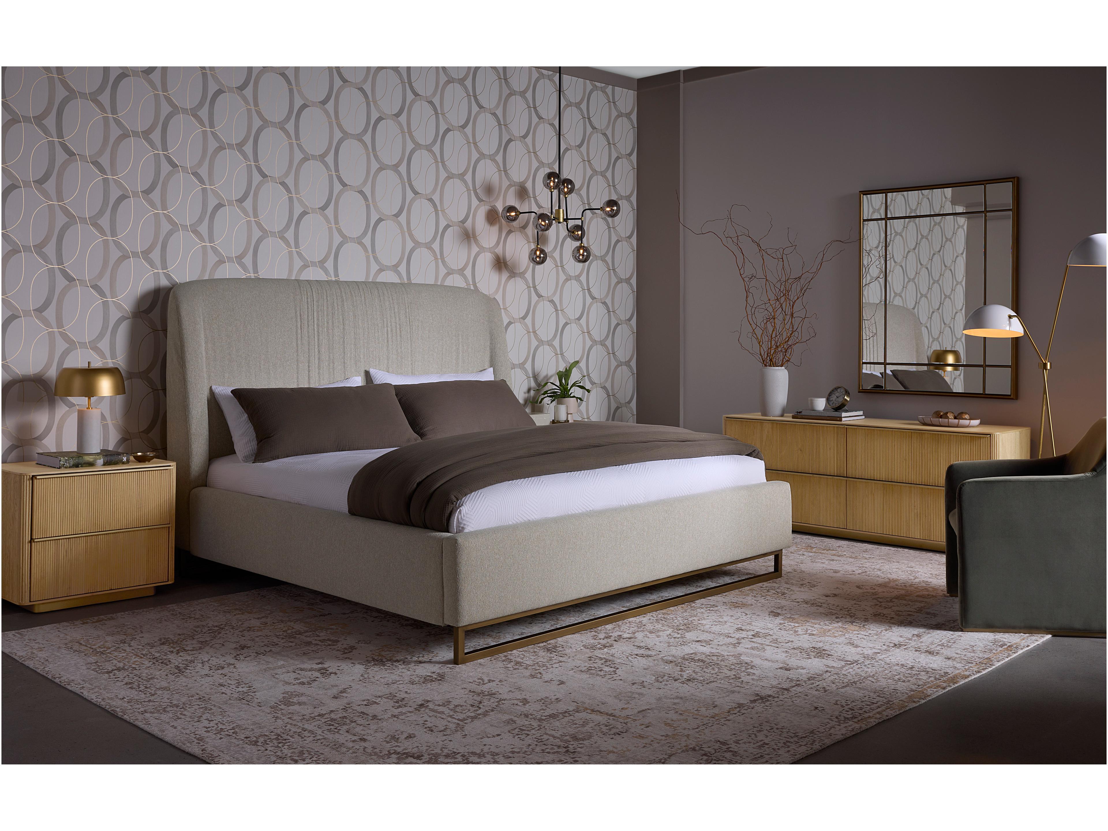 Sunpan Nevin Dove Cream Beige Upholstered King Platform Bed