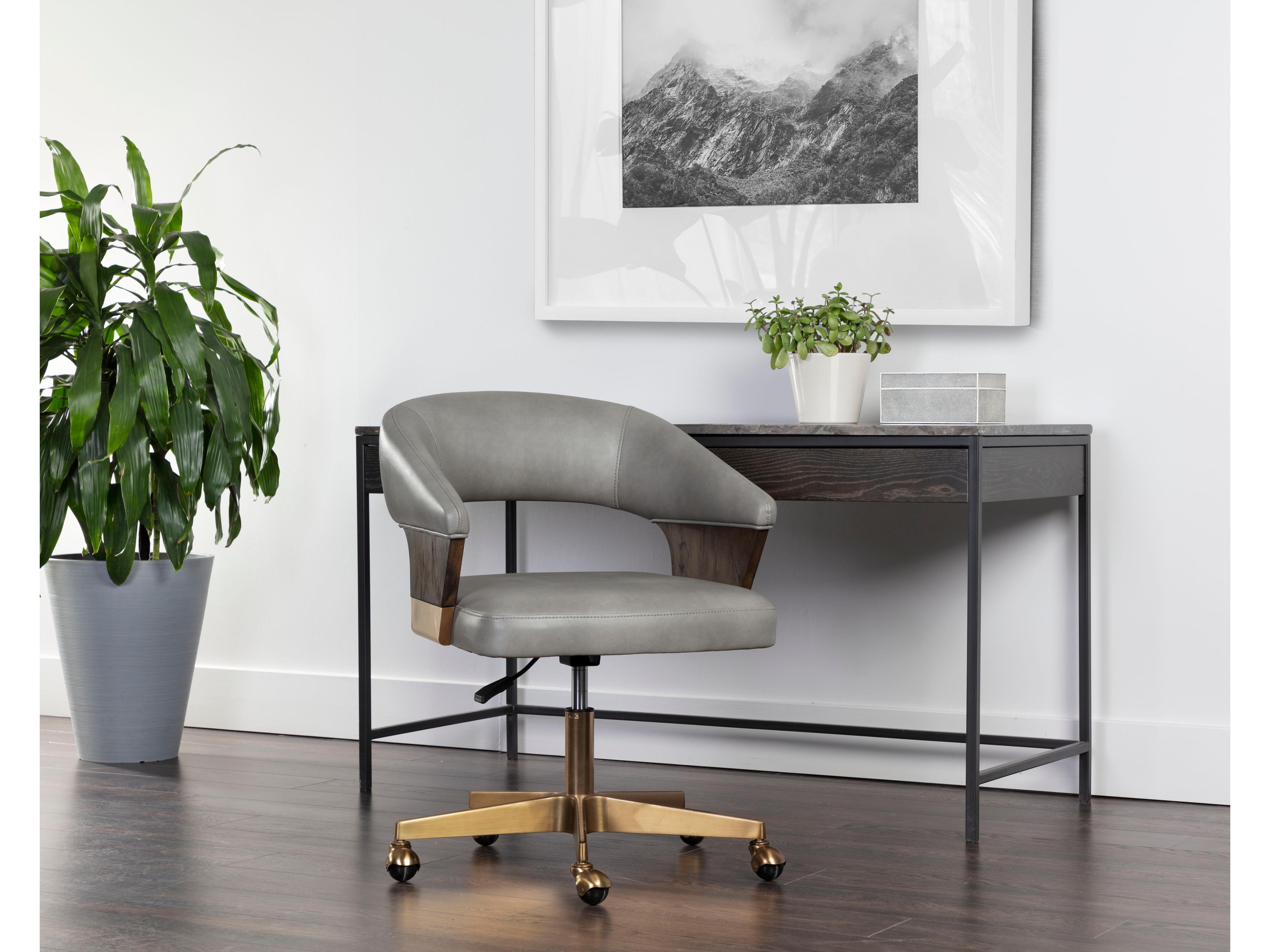 Sunpan Leonce Gray Faux Leather Adjustable Computer Chair