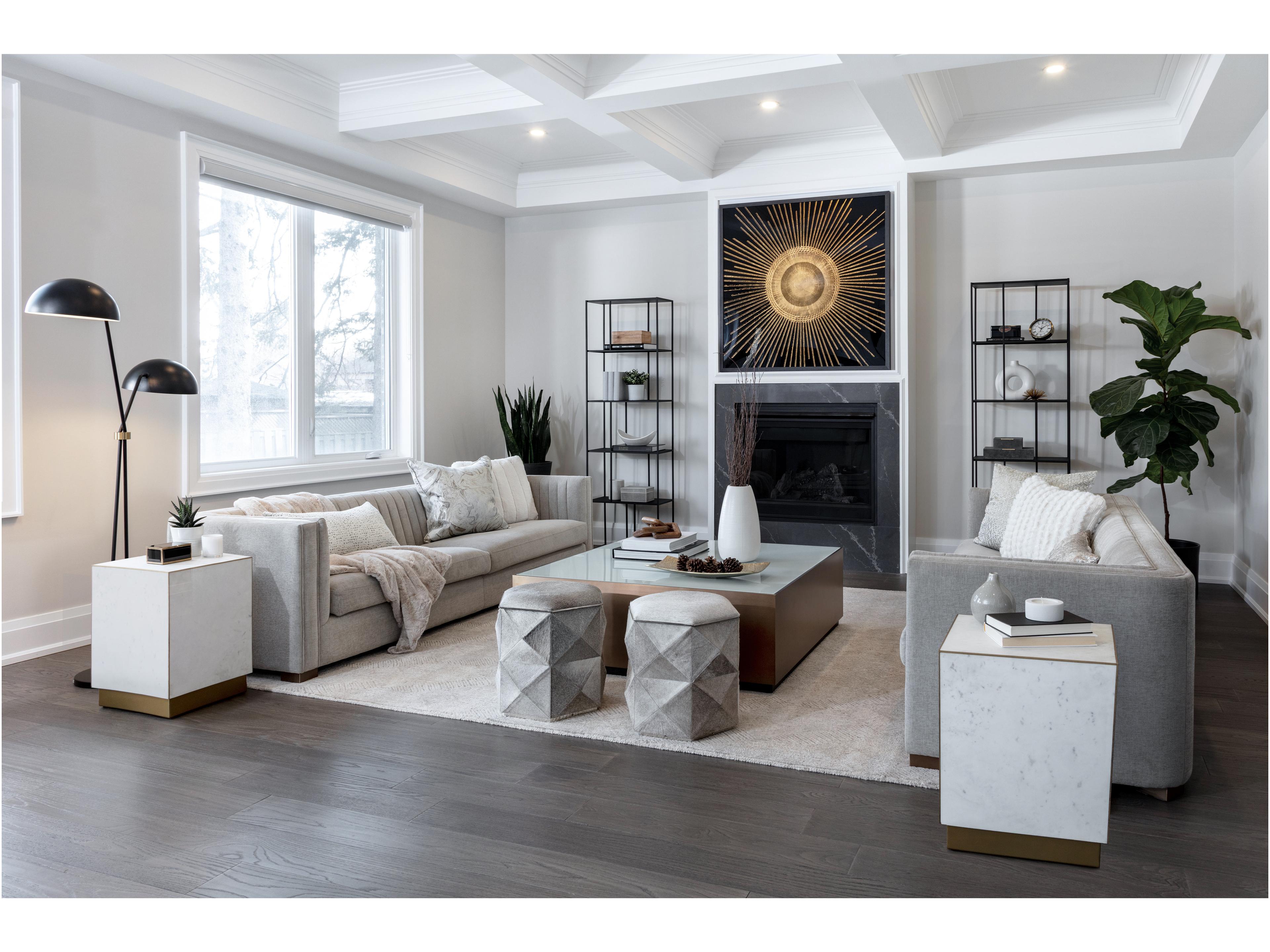 Sunpan Shiloh Square Glass White Black Coffee Table