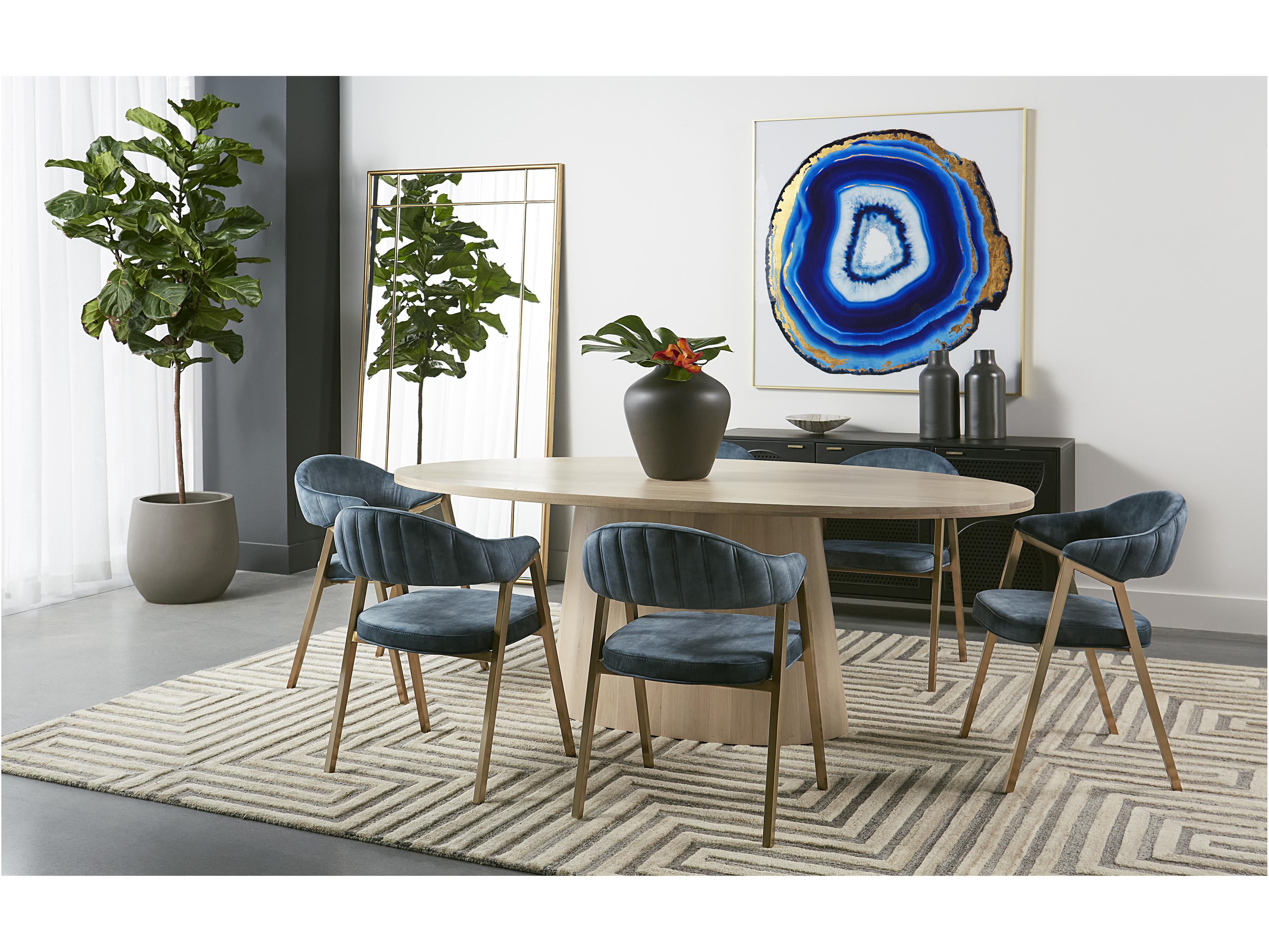 Sunpan Ikon Burgos Blue Upholstered Arm Dining Chair