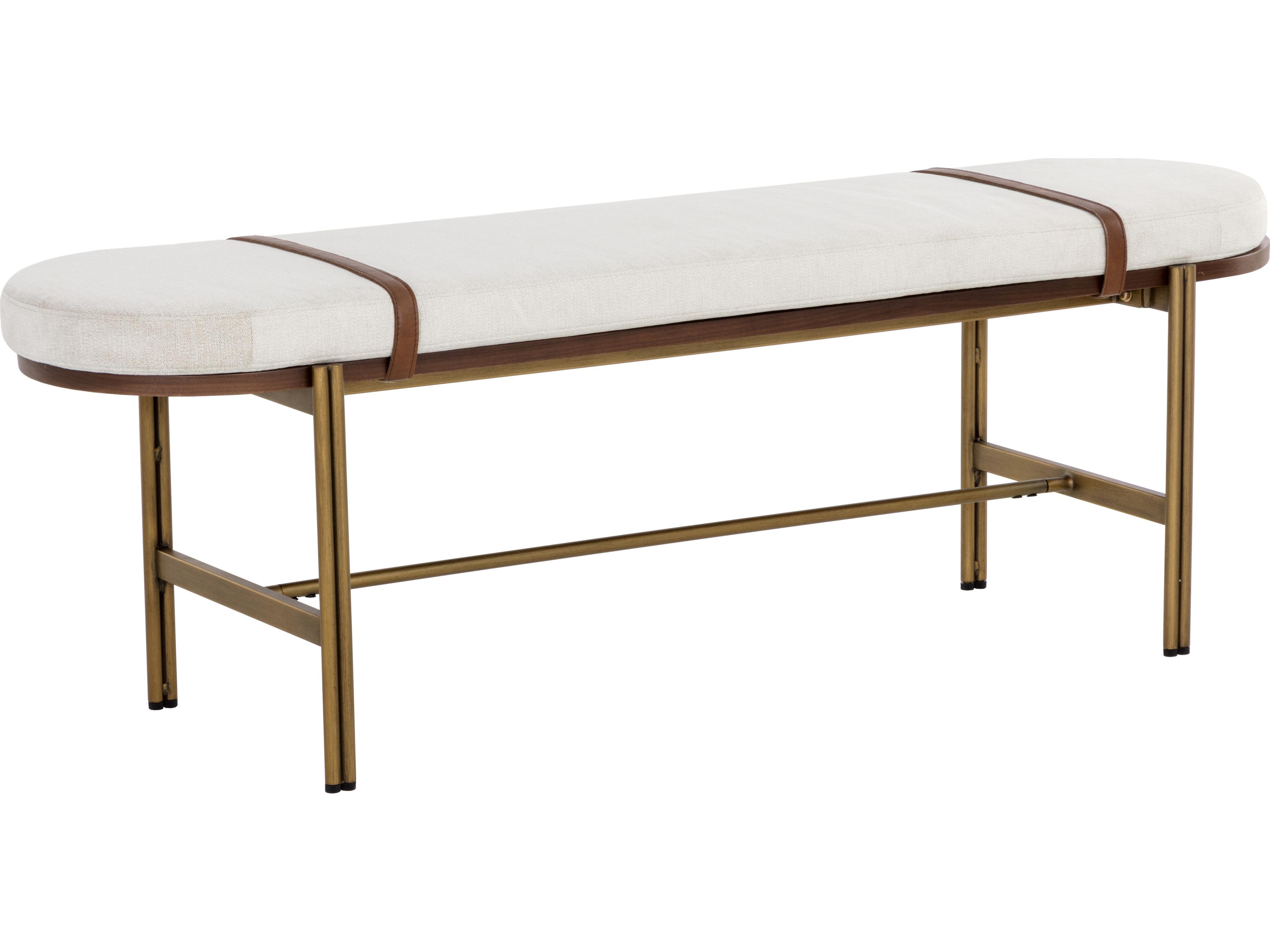 Sunpan Elaine Polo Club Muslin White Upholstered Accent Bench