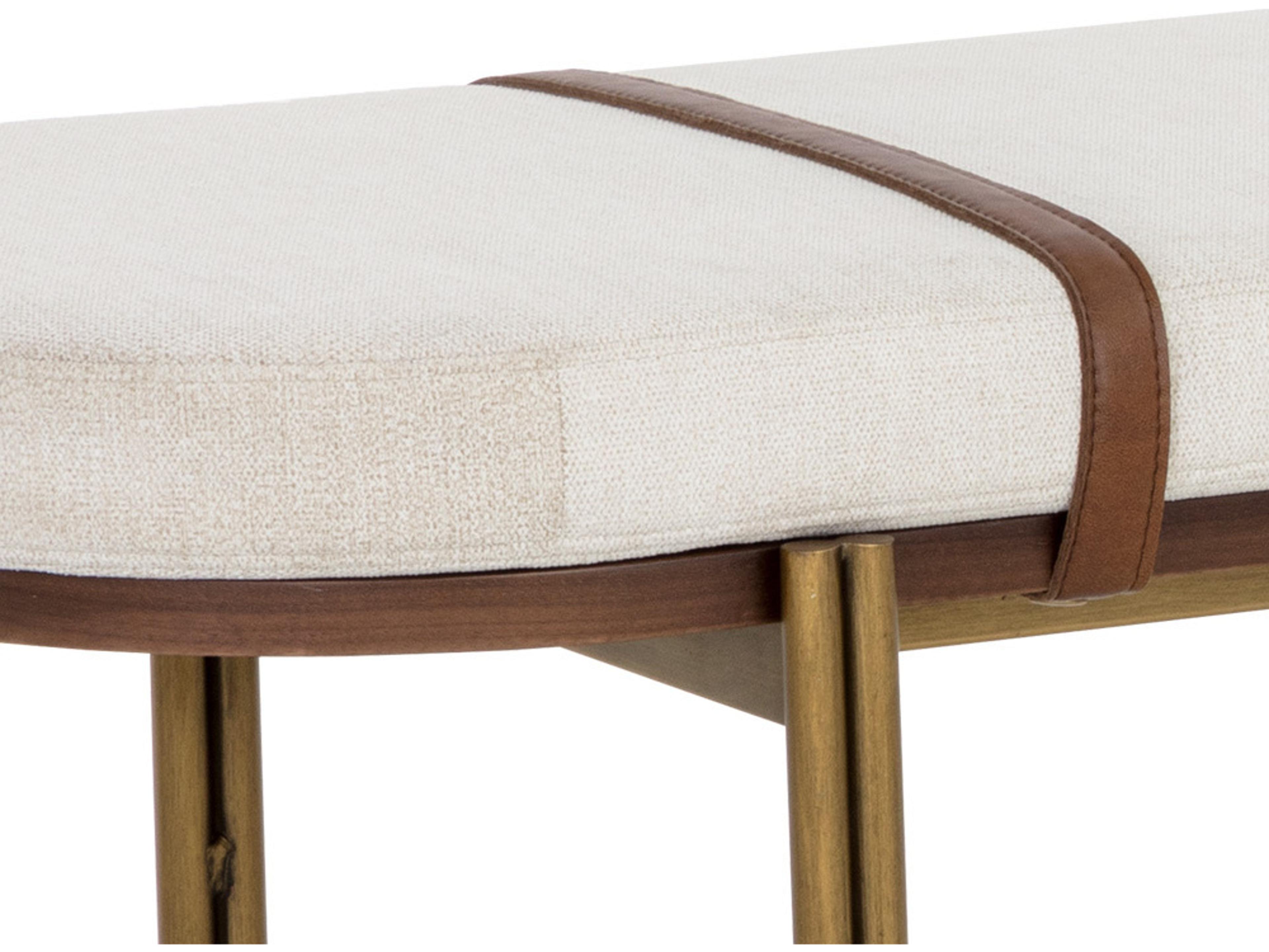 Sunpan Elaine Polo Club Muslin White Upholstered Accent Bench