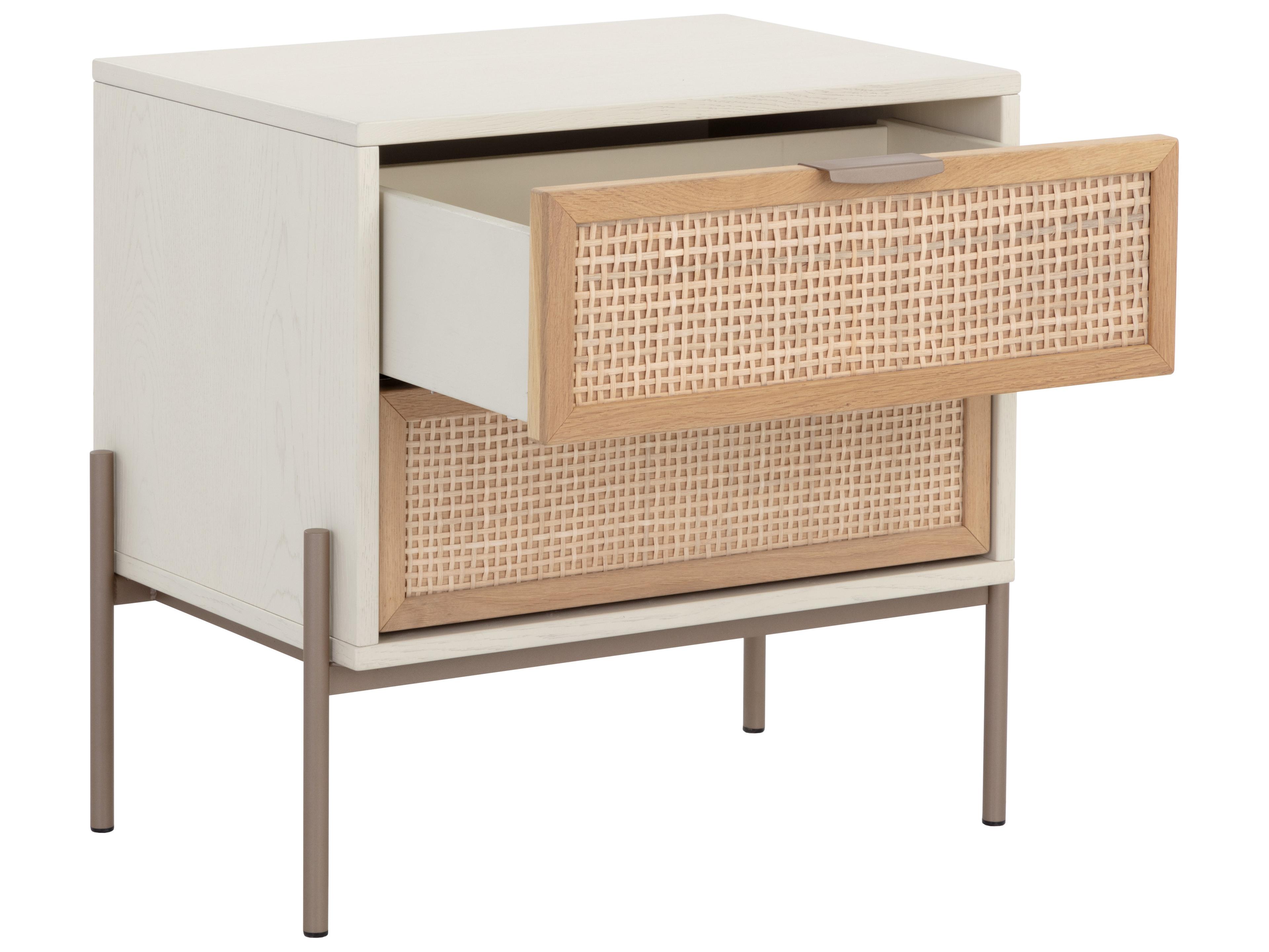 Avida 2-Drawers Champagne Gold Cream & Natural Nightstand
