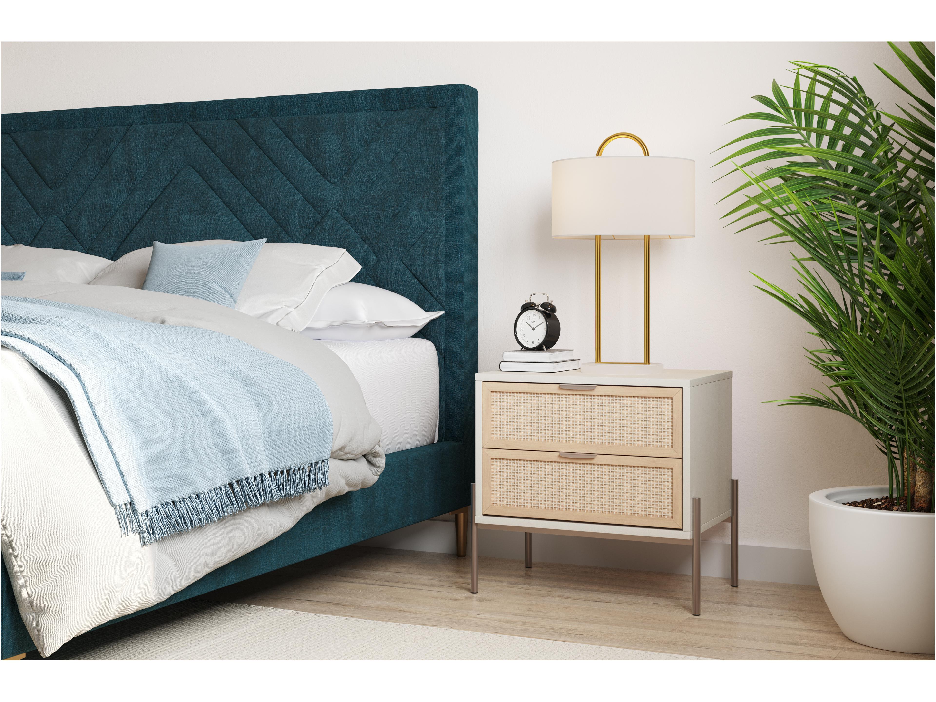 Sunpan Avida 2-Drawers Champagne Gold Cream & Natural Nightstand