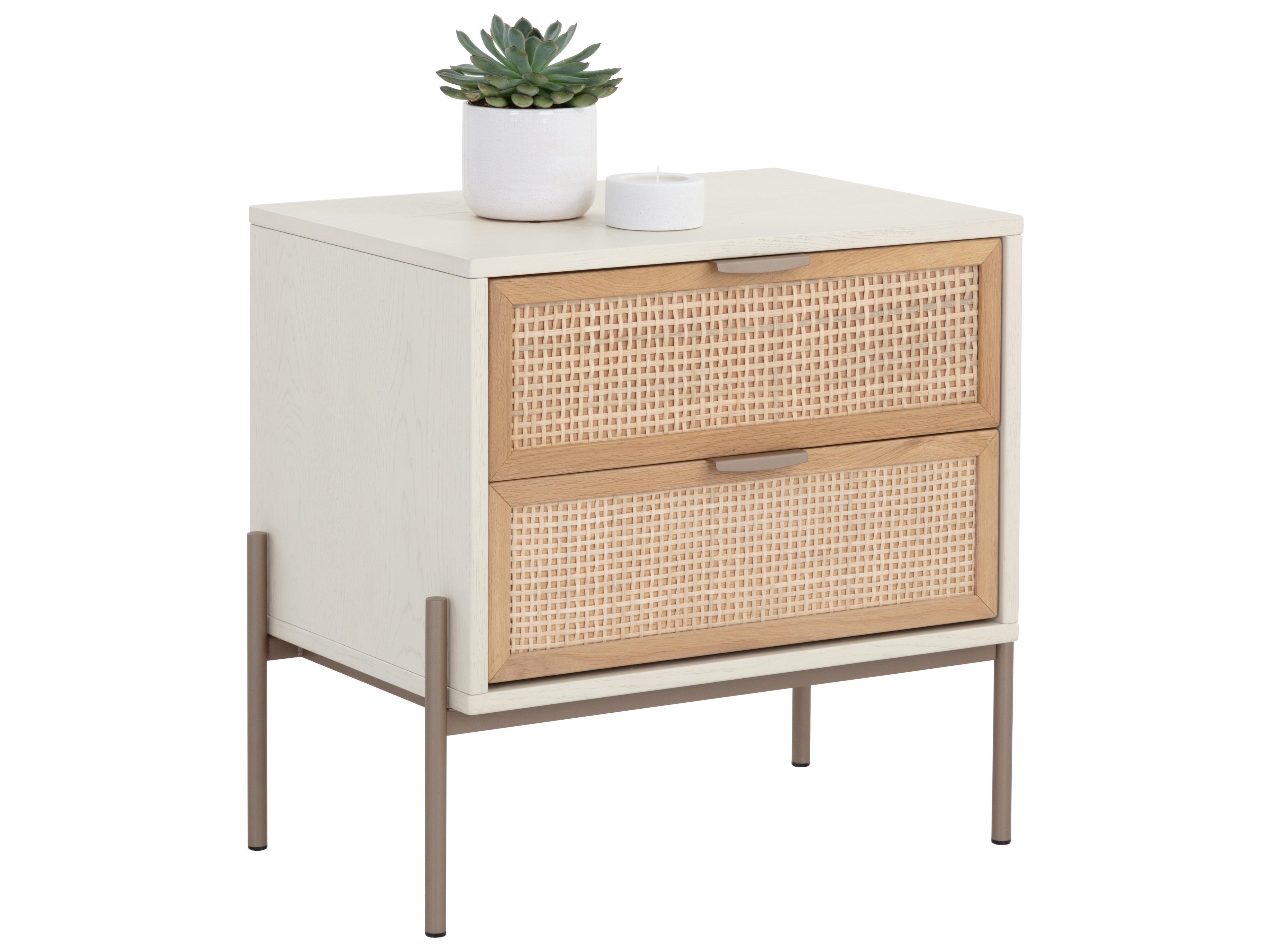 Sunpan Avida 2-Drawers Champagne Gold Cream & Natural Nightstand