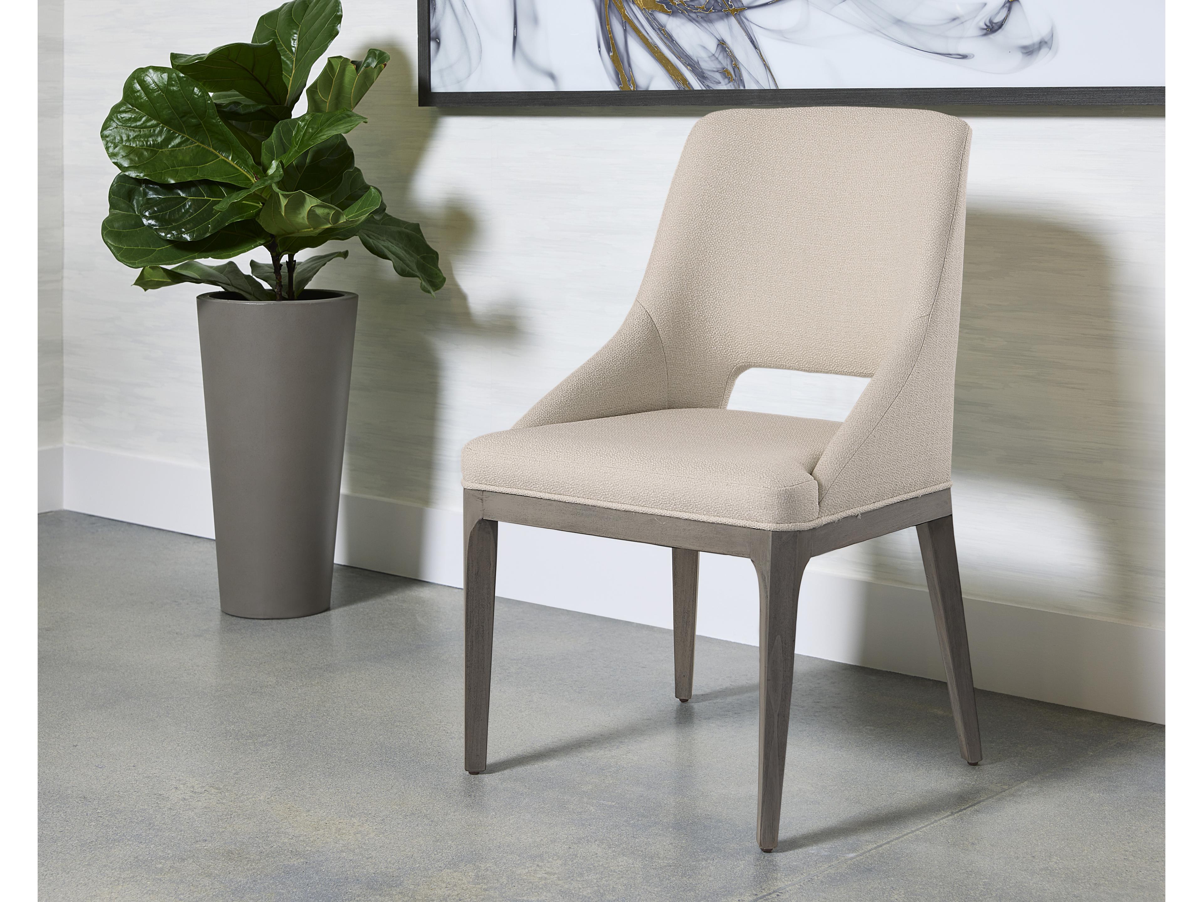 Sunpan Estrada Oak Wood Beige Upholstered Side Dining Chair