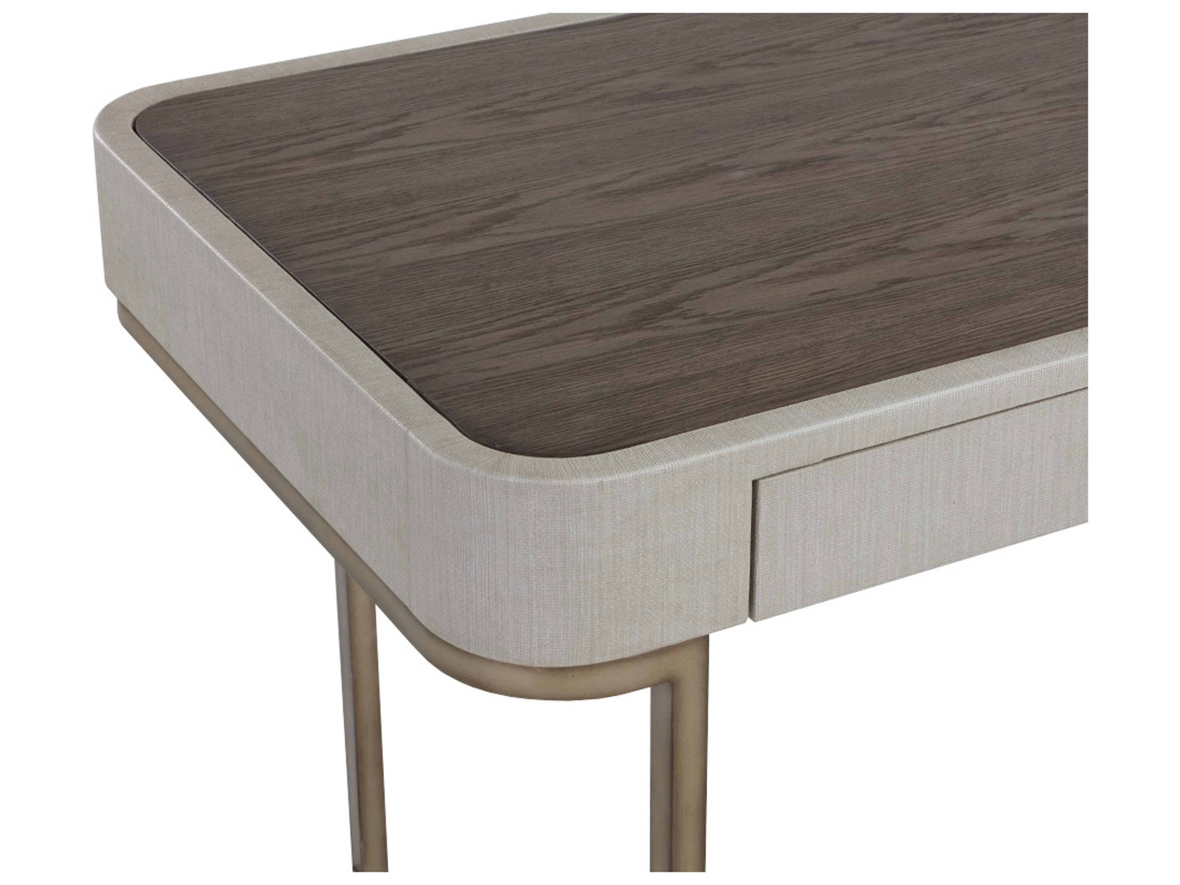 Sunpan Jamille Cream Warm Brass Beige Oak Wood Secretary Desk