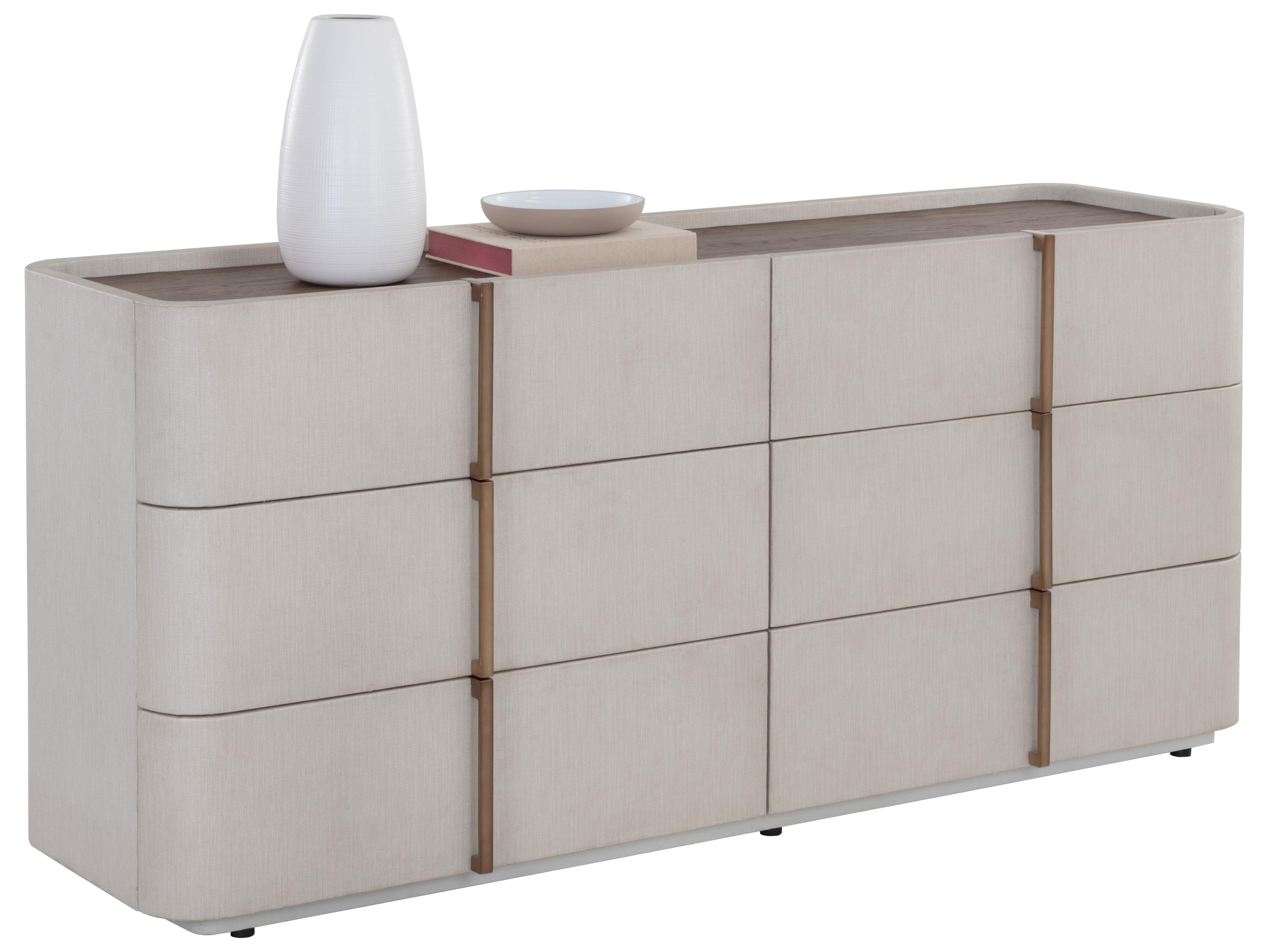 Sunpan Jamille 6-Drawers Beige Oak Wood Double Dresser