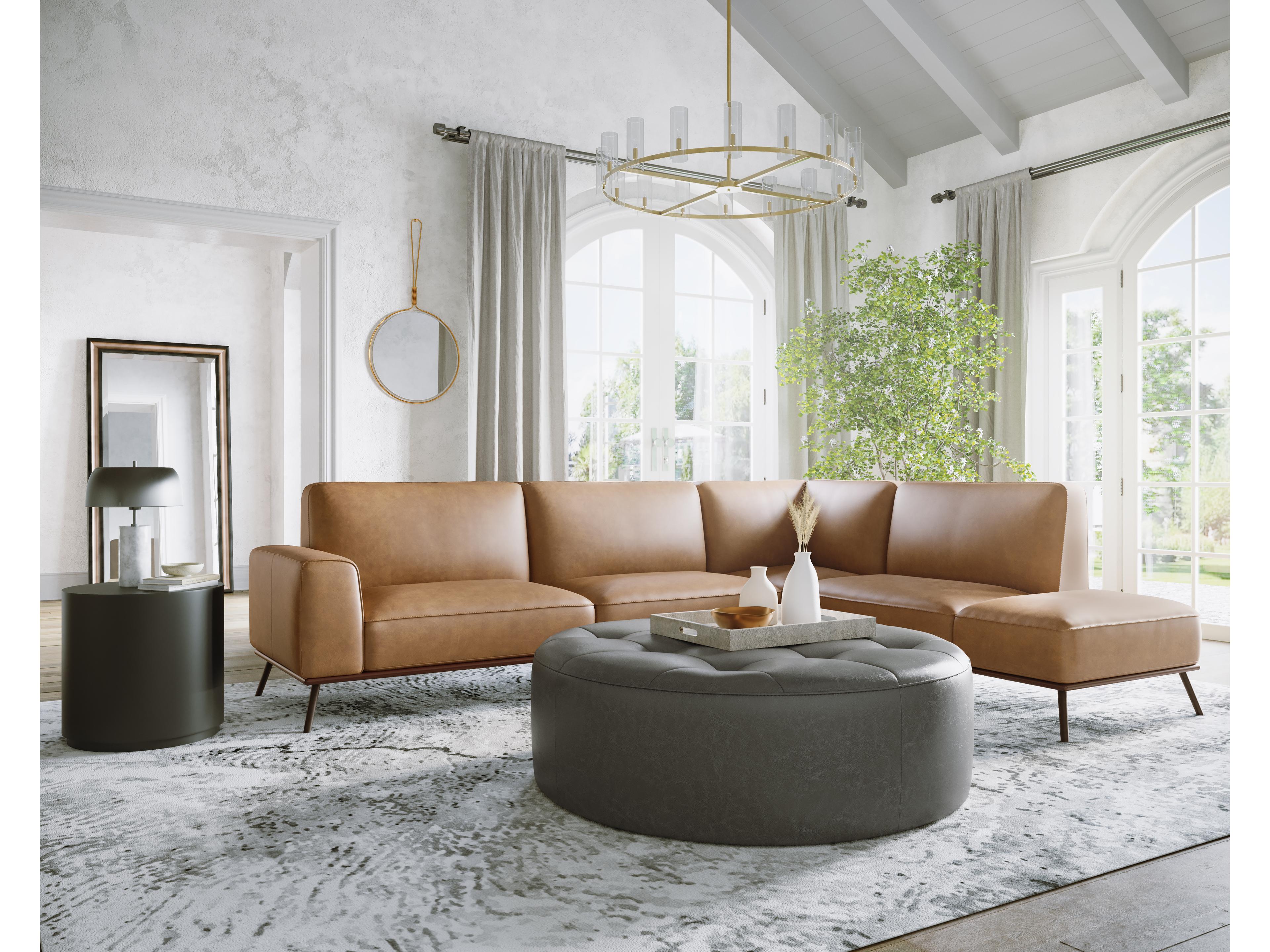 Sunpan Brandi Camel Leather Brown Upholstered Sofa