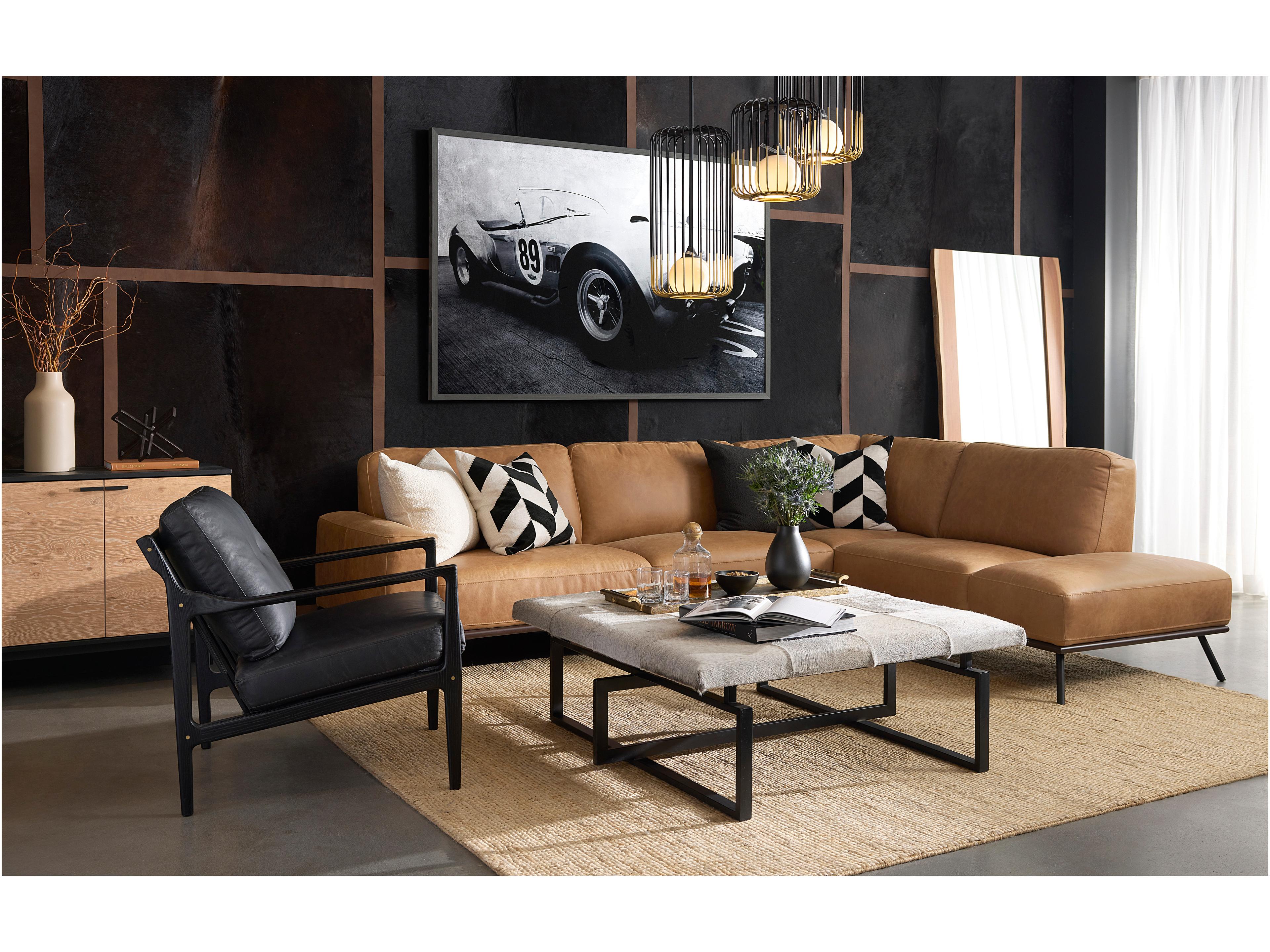 Sunpan Brandi Camel Leather Brown Upholstered Sofa