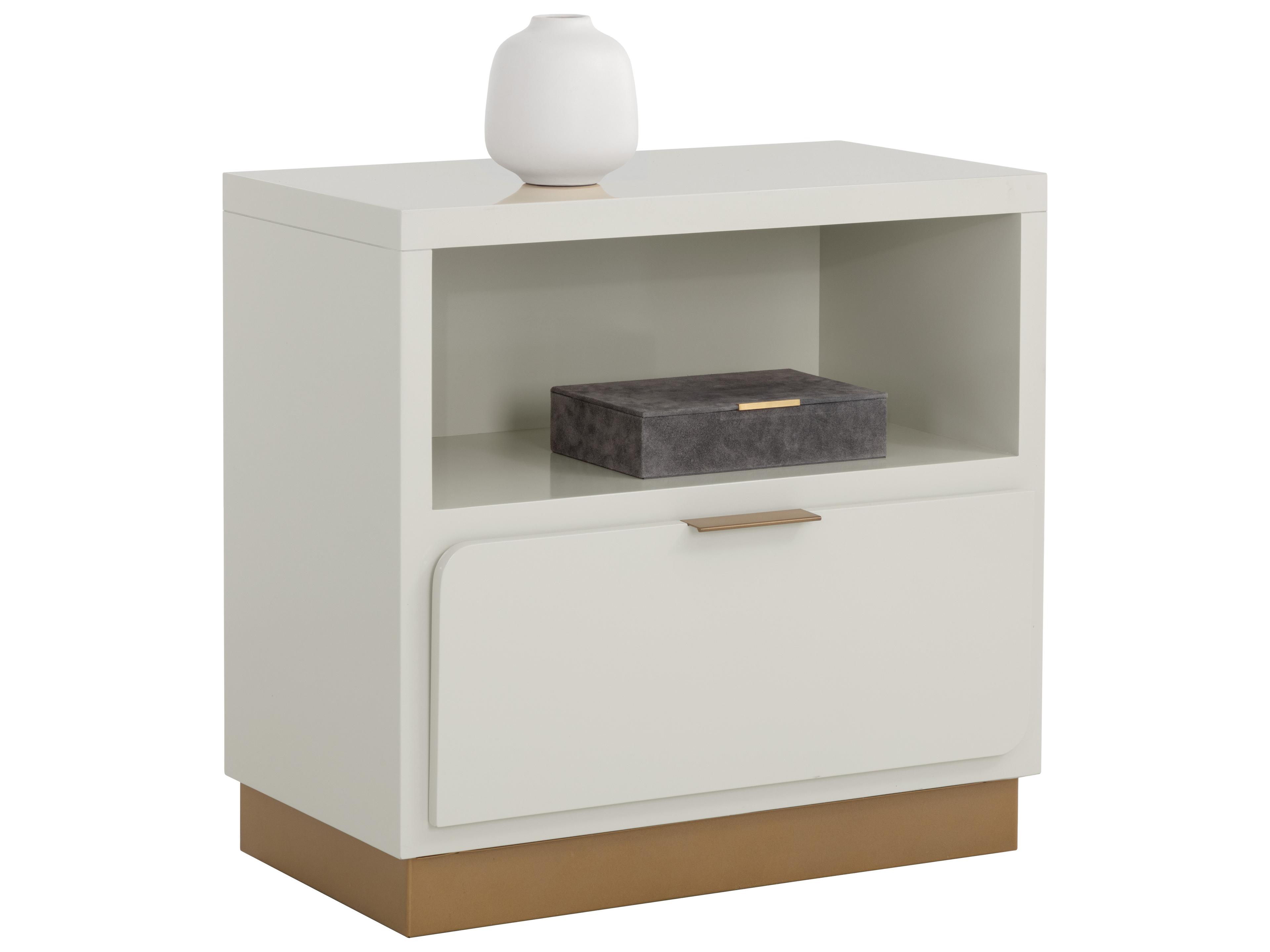 Jenkins 1-Drawer High Gloss Cream Nightstand