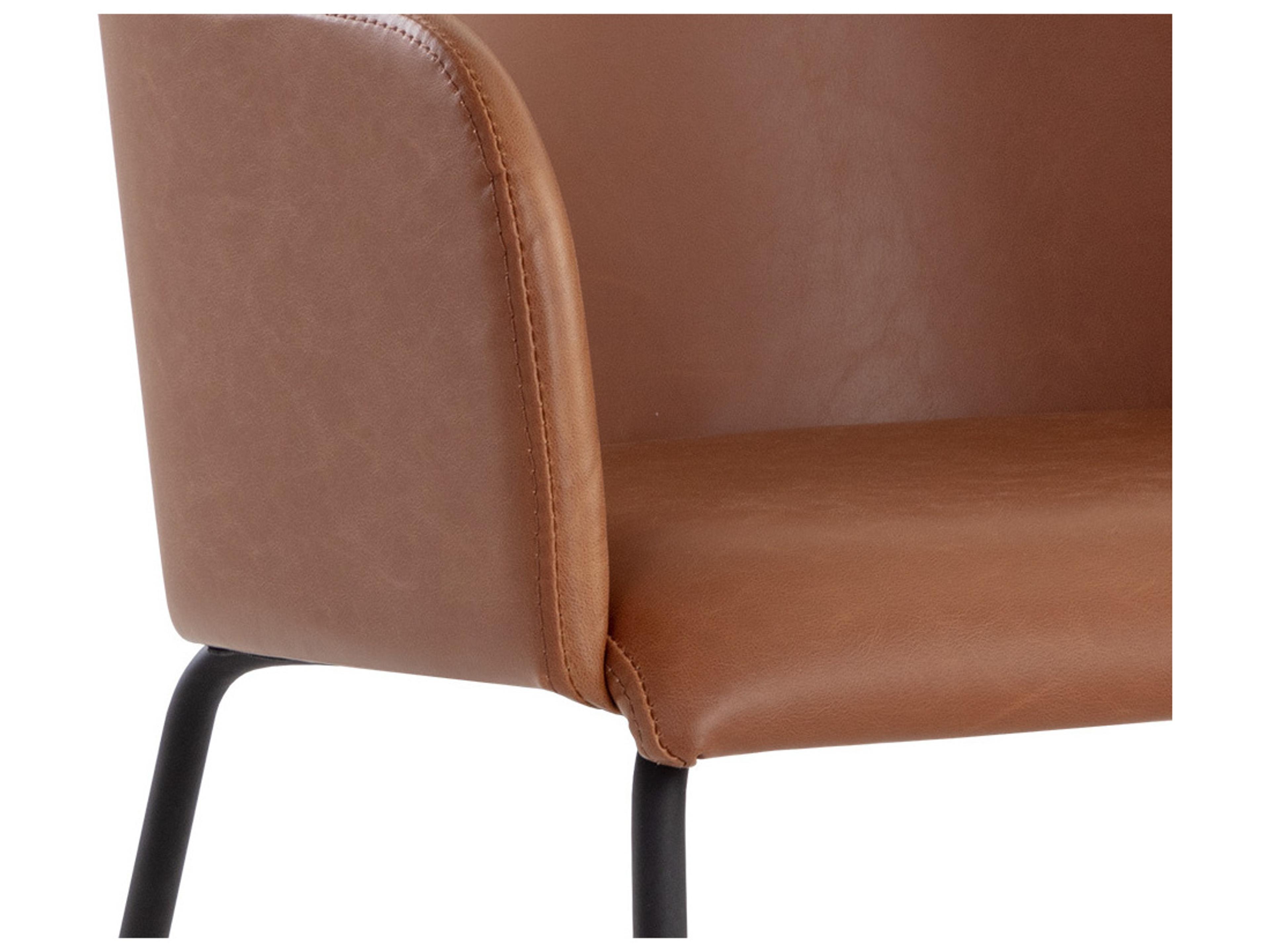 Sunpan Hensley Brown Faux Leather Arm Dining Chair