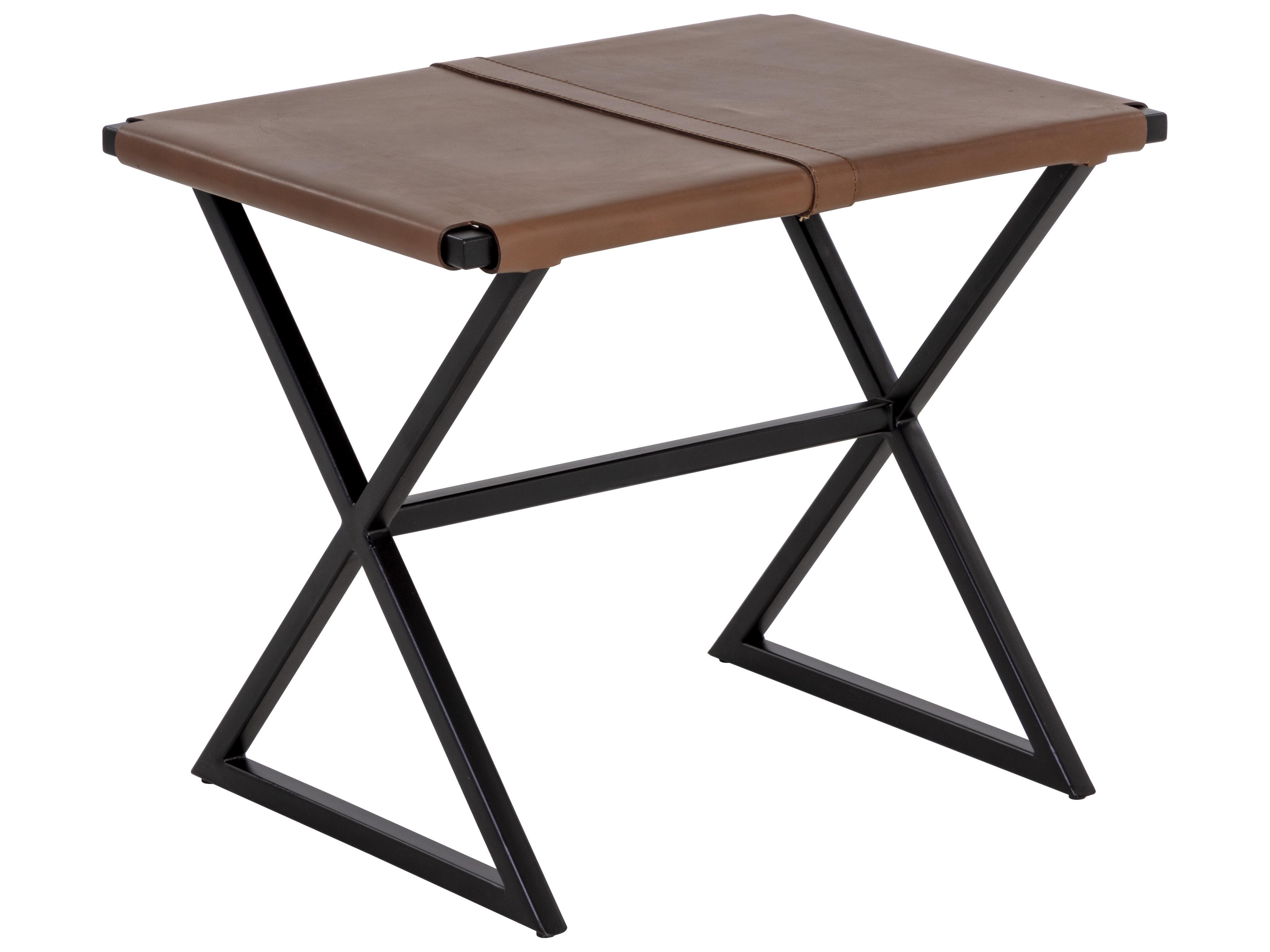 Elon Vintage Cognac Leather Brown Upholstered Accent Stool