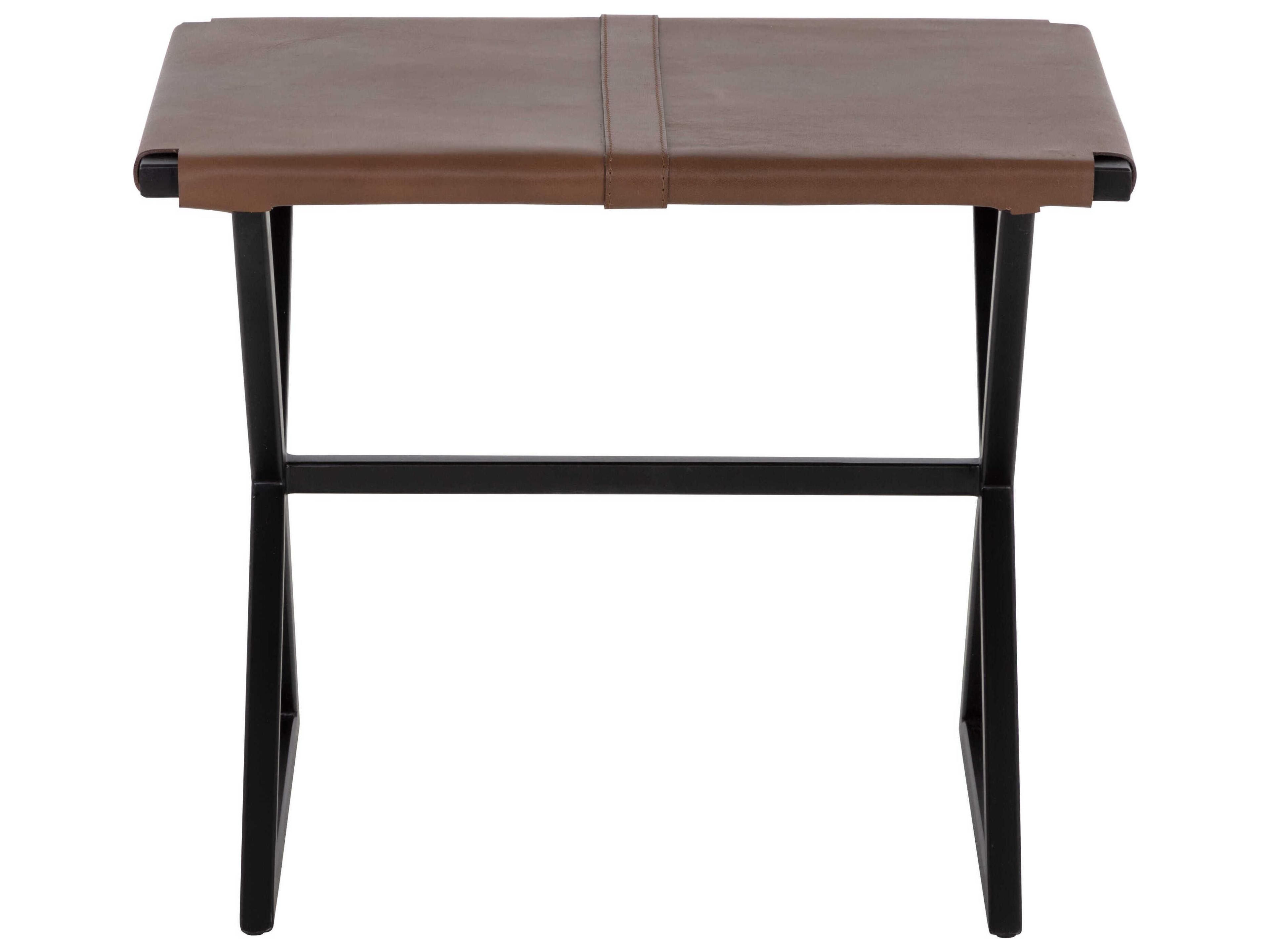 Sunpan Elon Vintage Cognac Leather Brown Upholstered Accent Stool