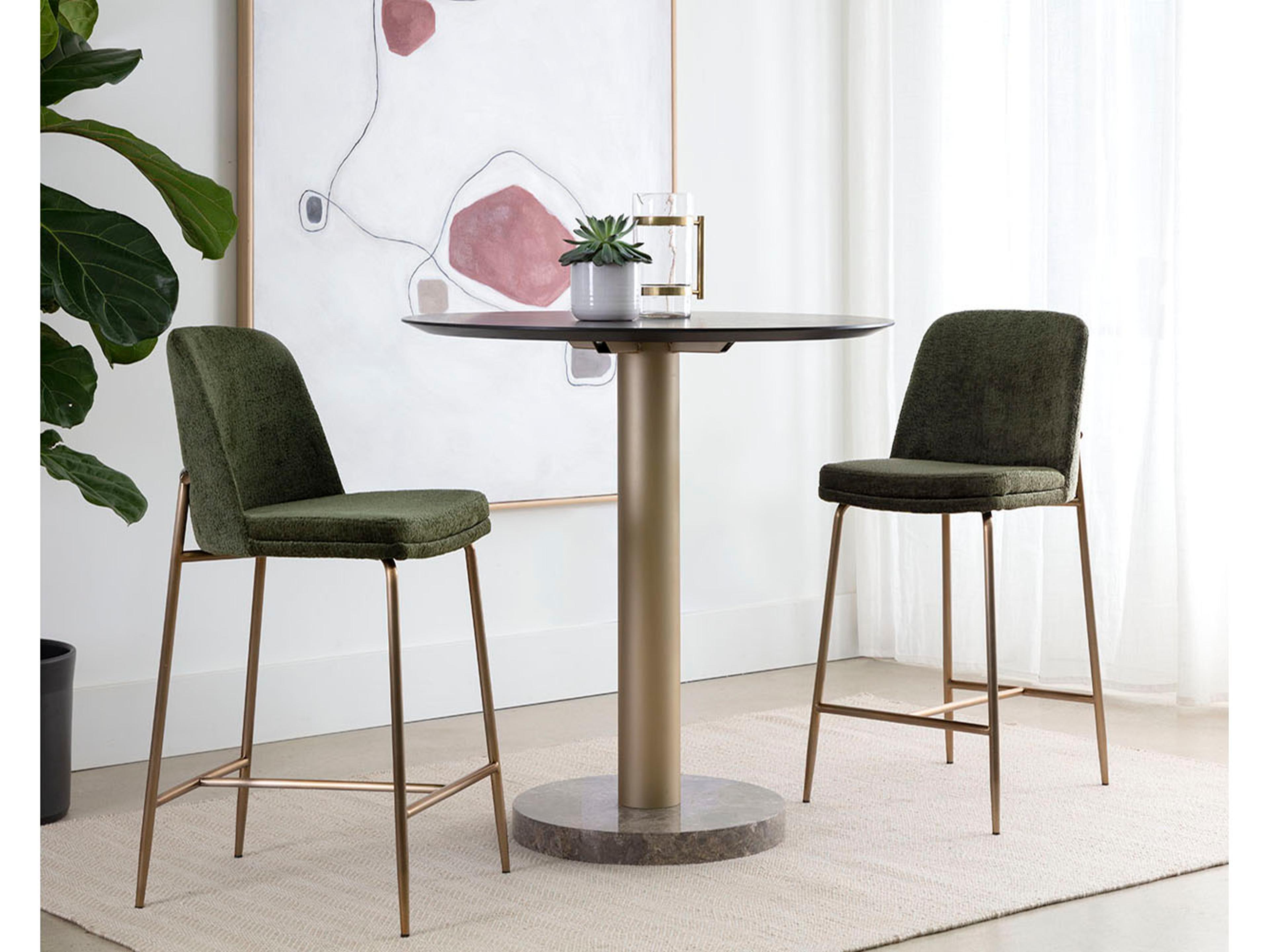 Sunpan Zeke Antique Brass Bergen Olive Upholstered Counter Stool