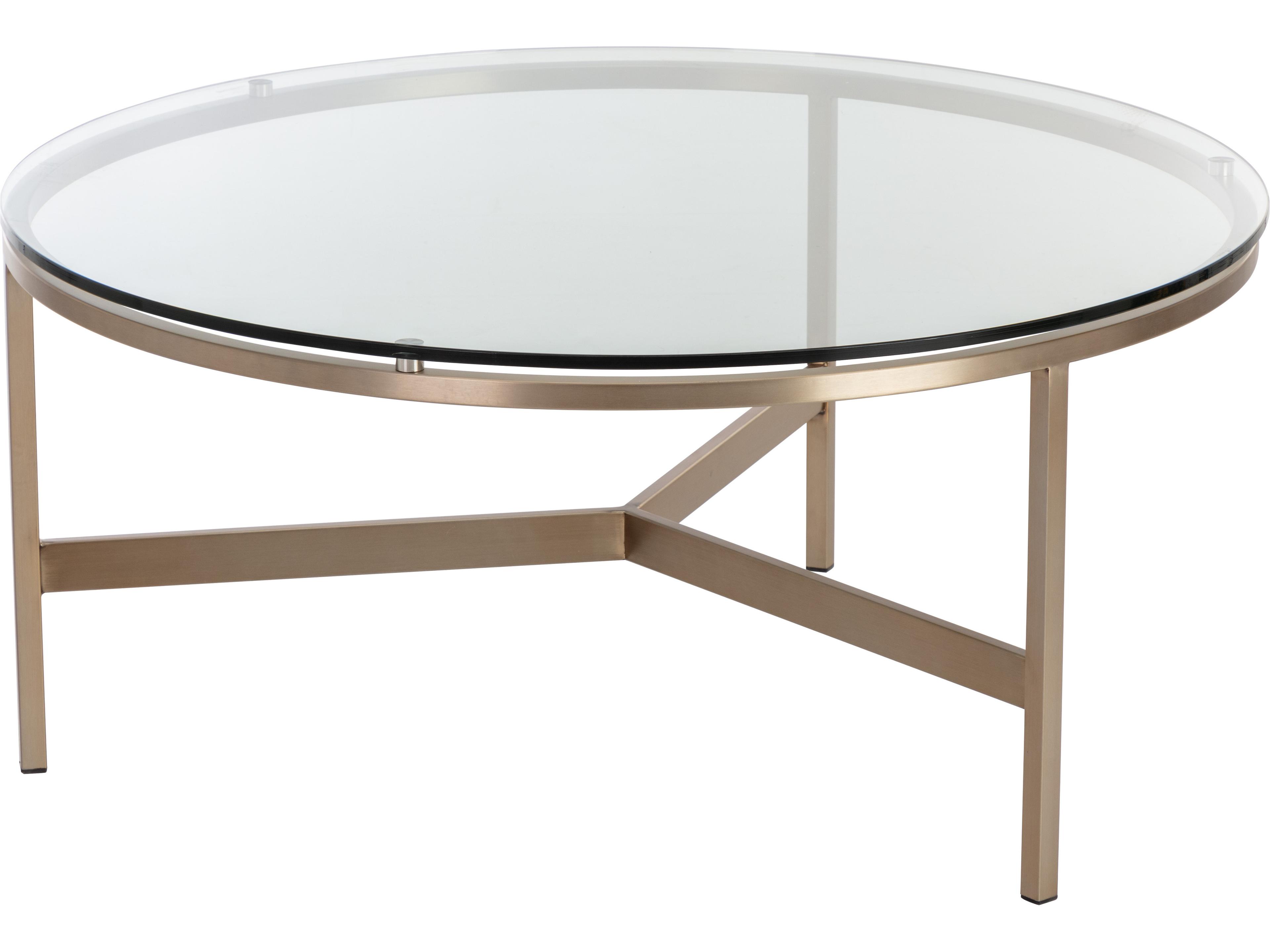 Sunpan Flato Round Glass Antique Brass Coffee Table
