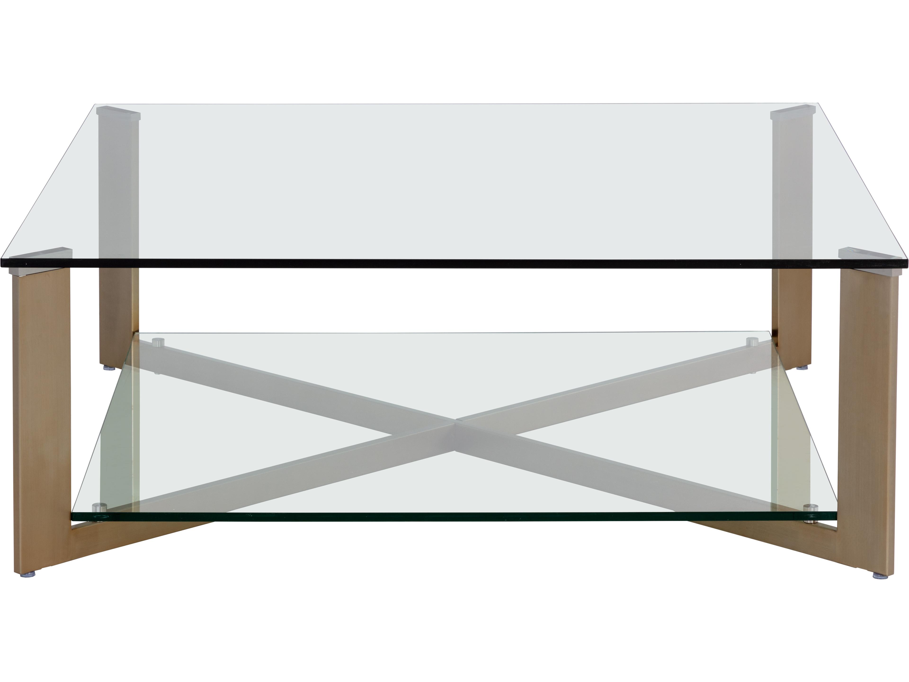 Sunpan Xavier Square Glass Antique Brass Coffee Table