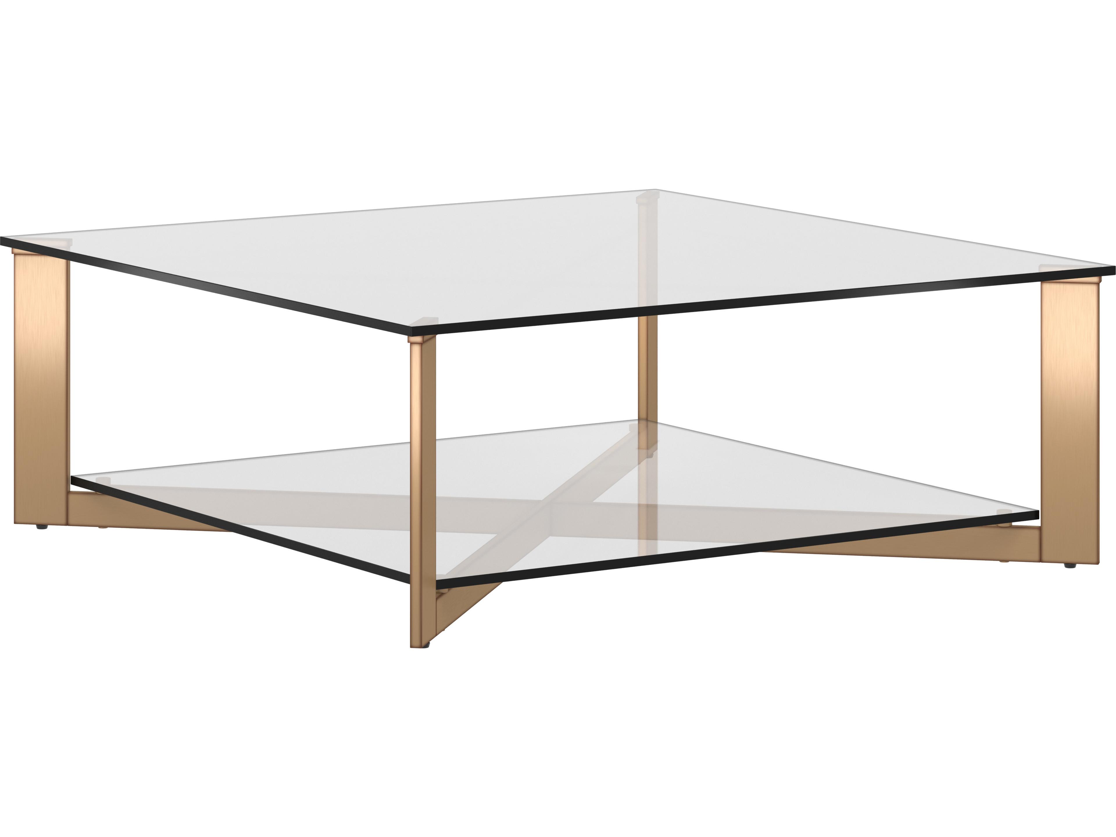 Sunpan Xavier Square Glass Antique Brass Coffee Table