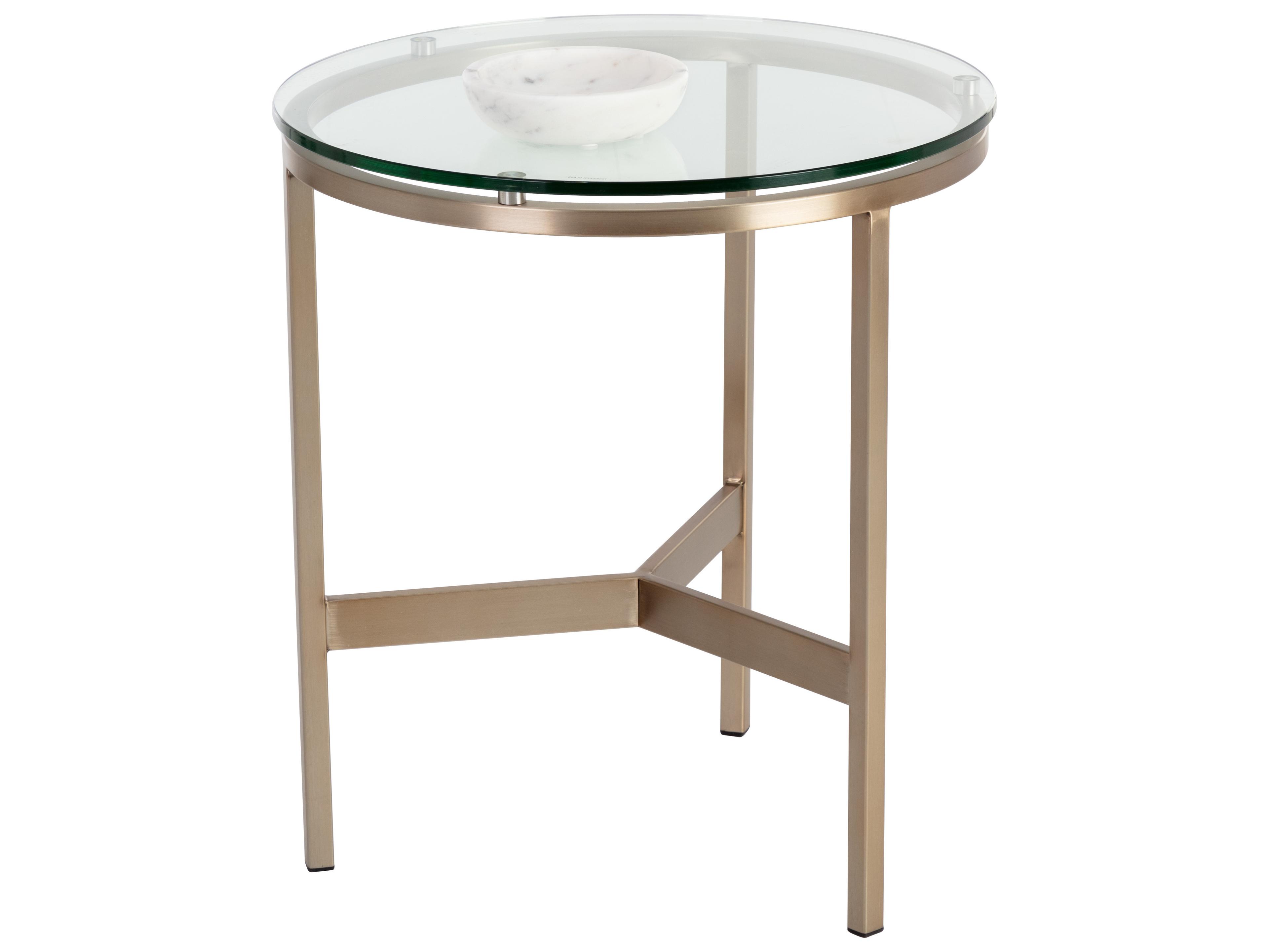 Flato Round Glass Antique Brass End Table