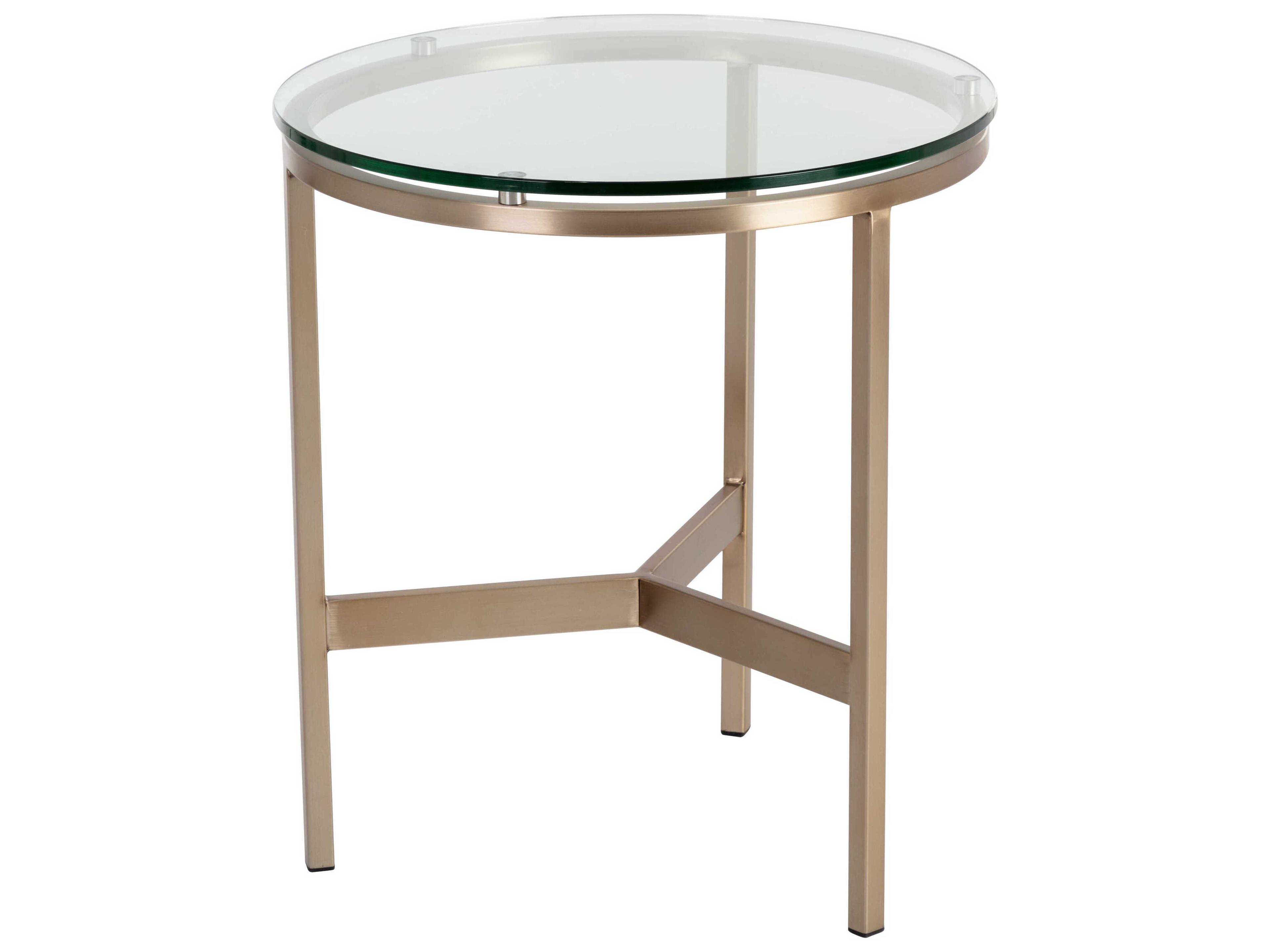 Sunpan Flato Round Glass Antique Brass End Table