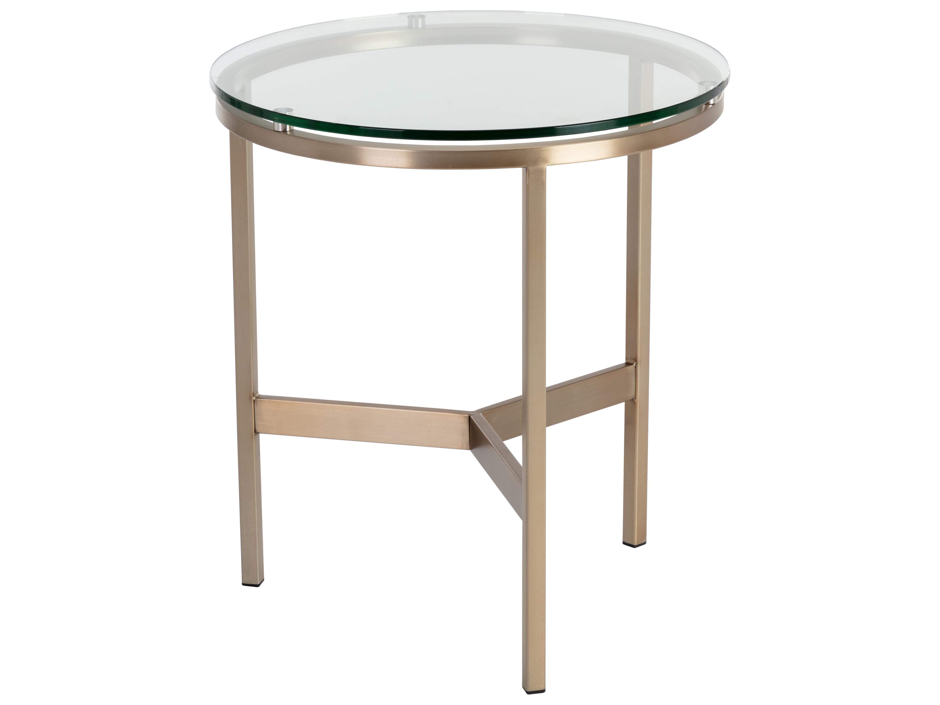 Sunpan Flato Round Glass Antique Brass End Table