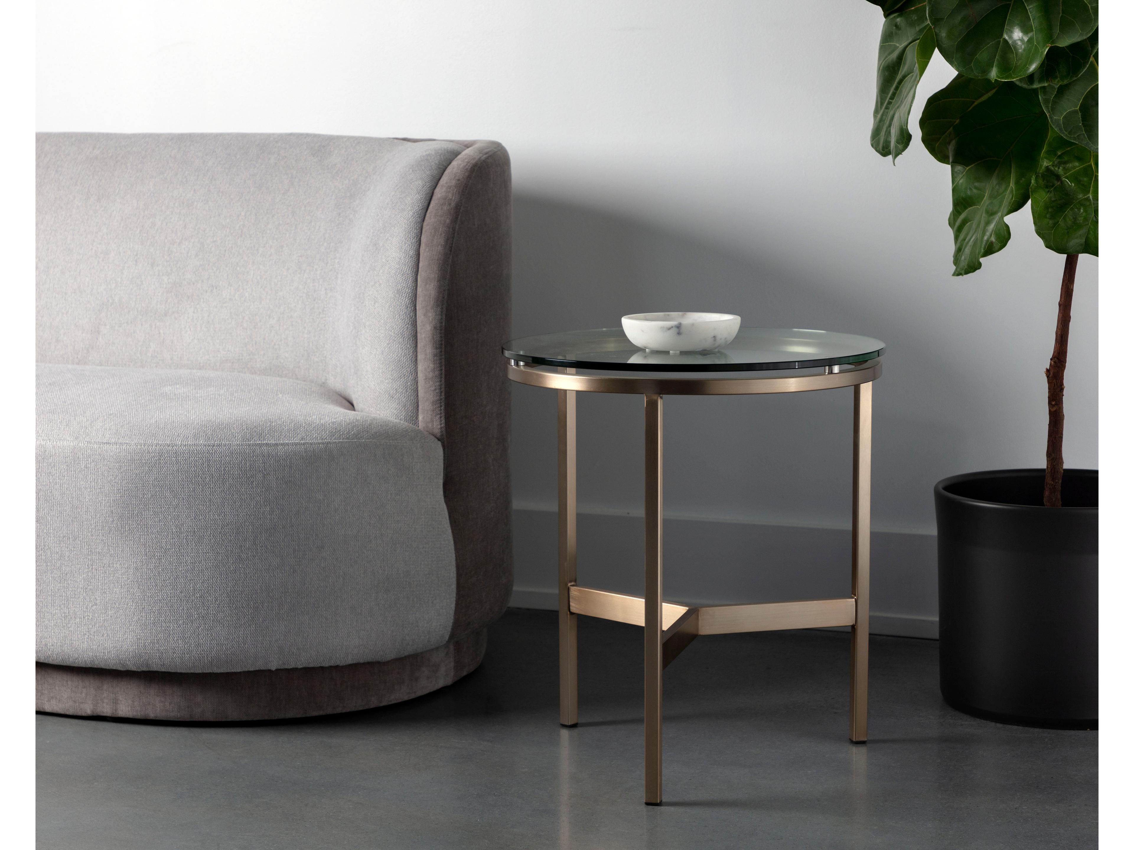 Sunpan Flato Round Glass Antique Brass End Table