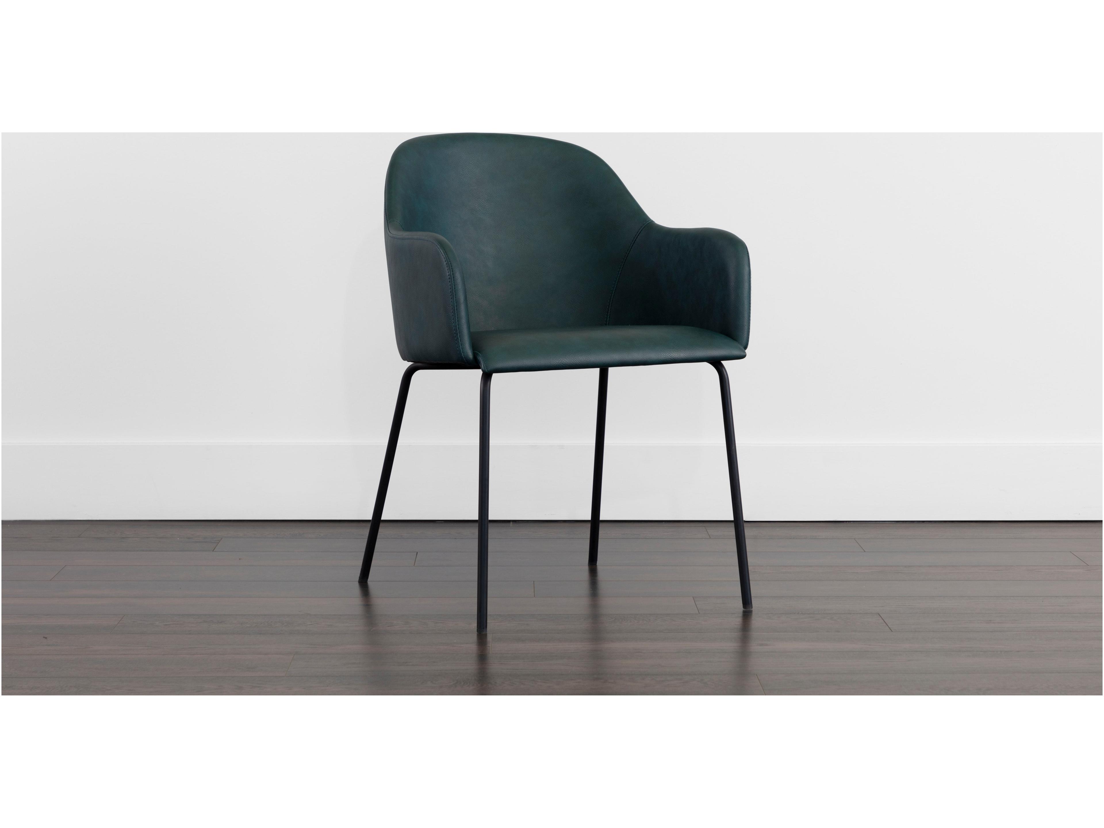 Sunpan Hensley Black Faux Leather Arm Dining Chair