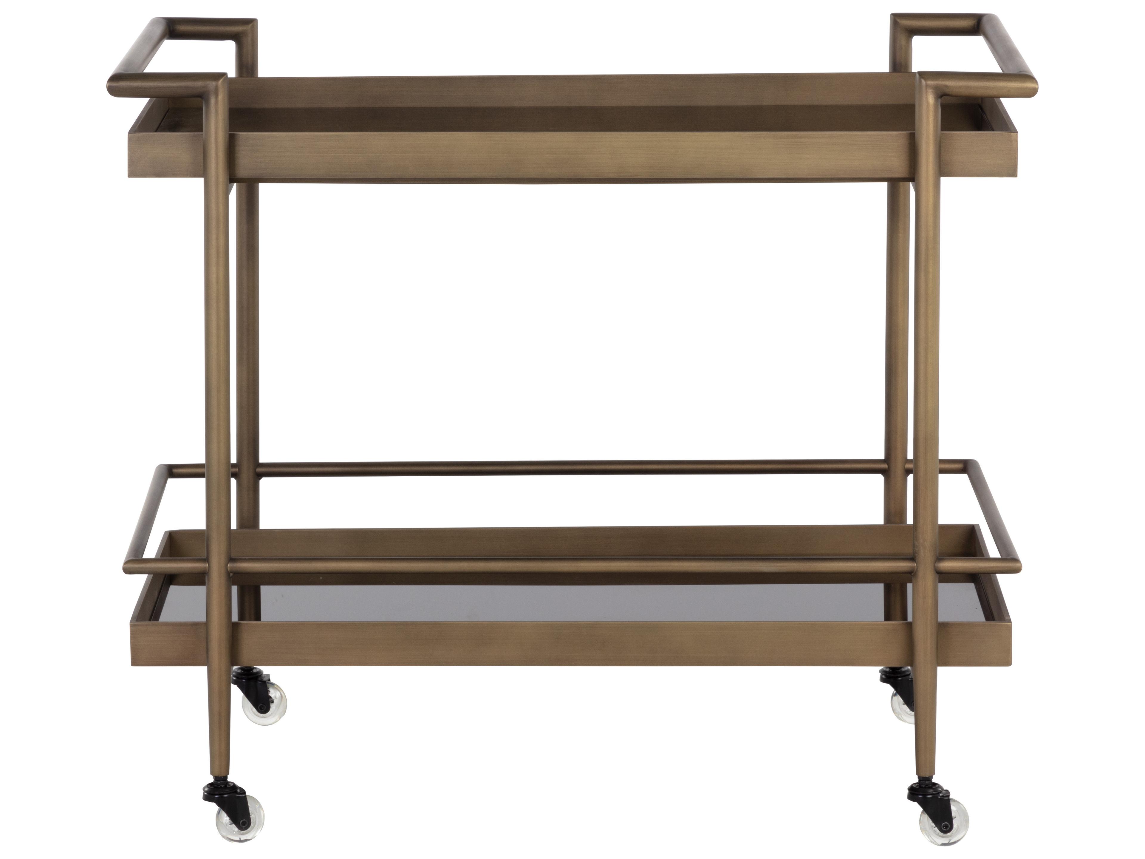 Sunpan Livingston Glass Antique Brass Bar Cart