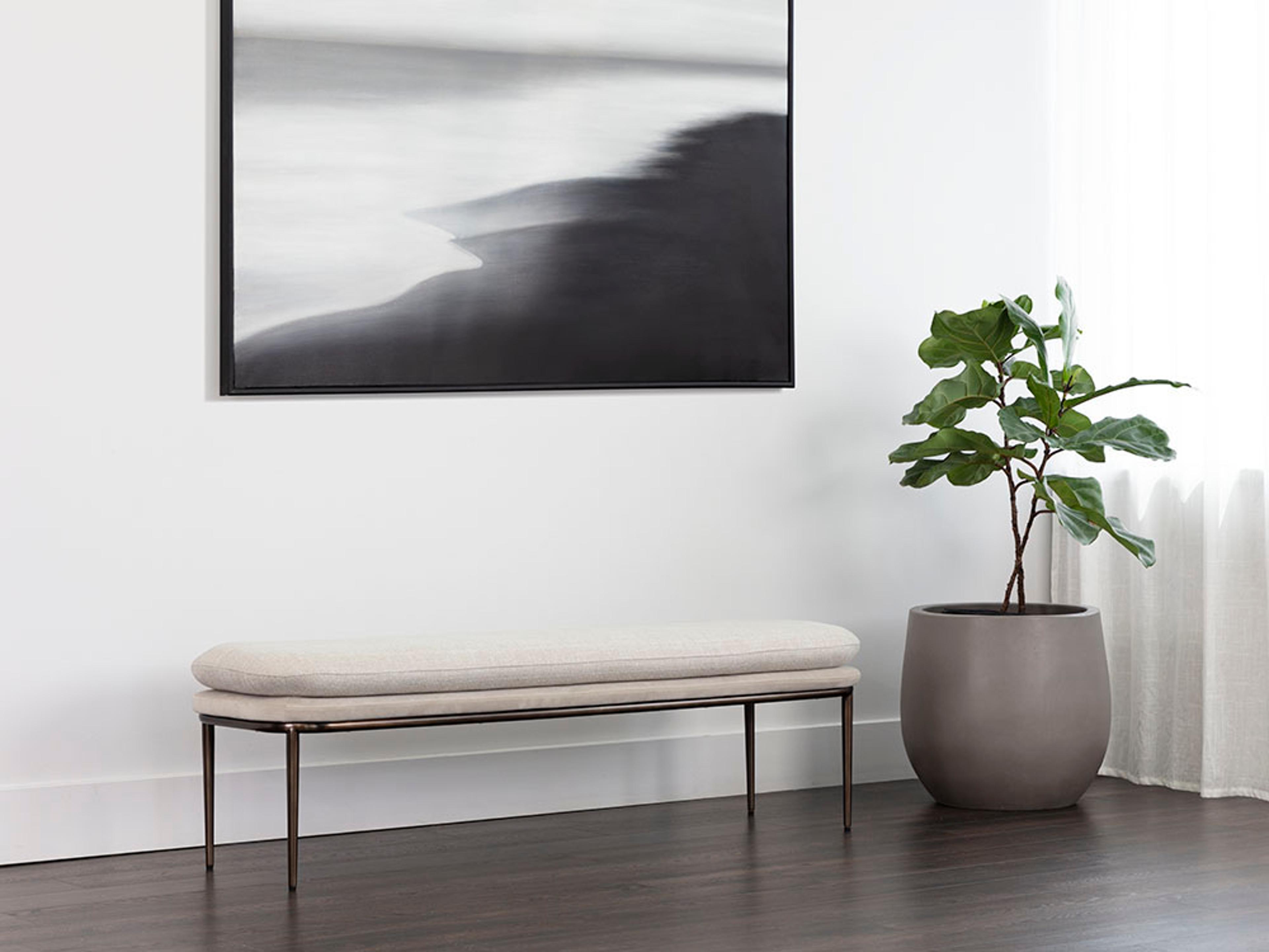 Sunpan Koffi Dark Bronze Chacha Cream Meg Taupe Upholstered Accent Bench