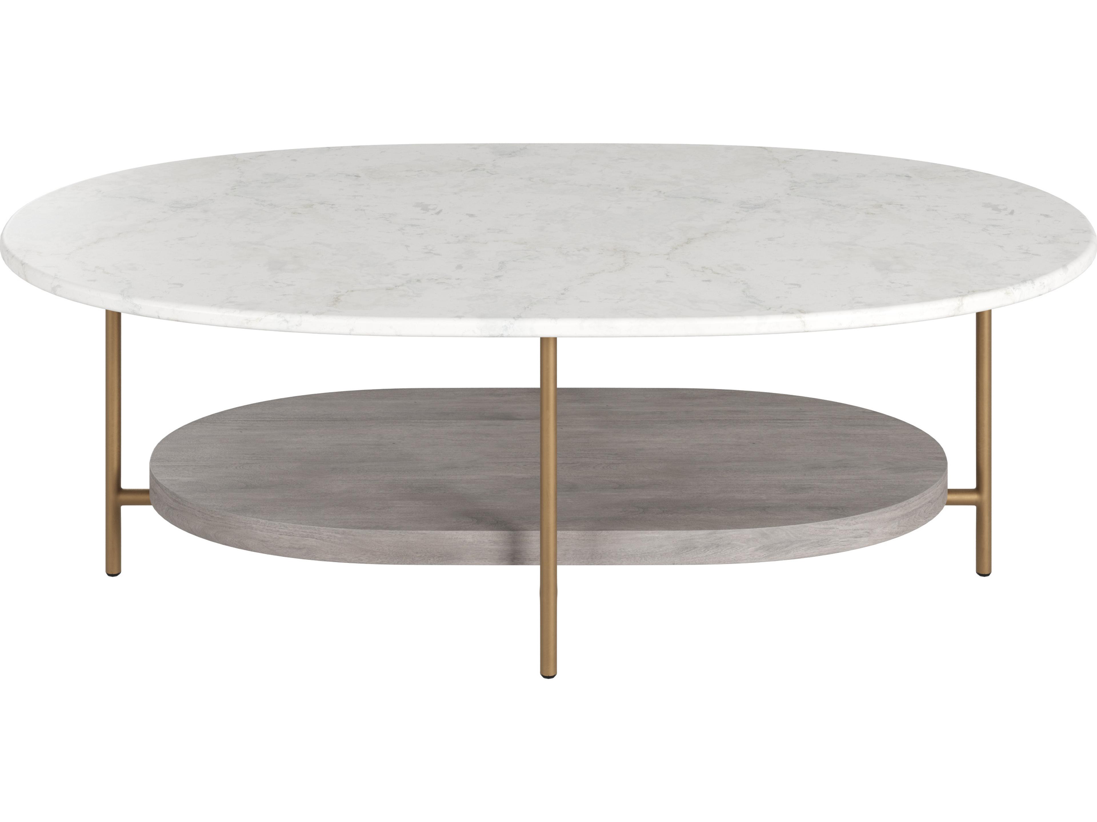 Sunpan Deja Oval Marble White Antique Brass Coffee Table