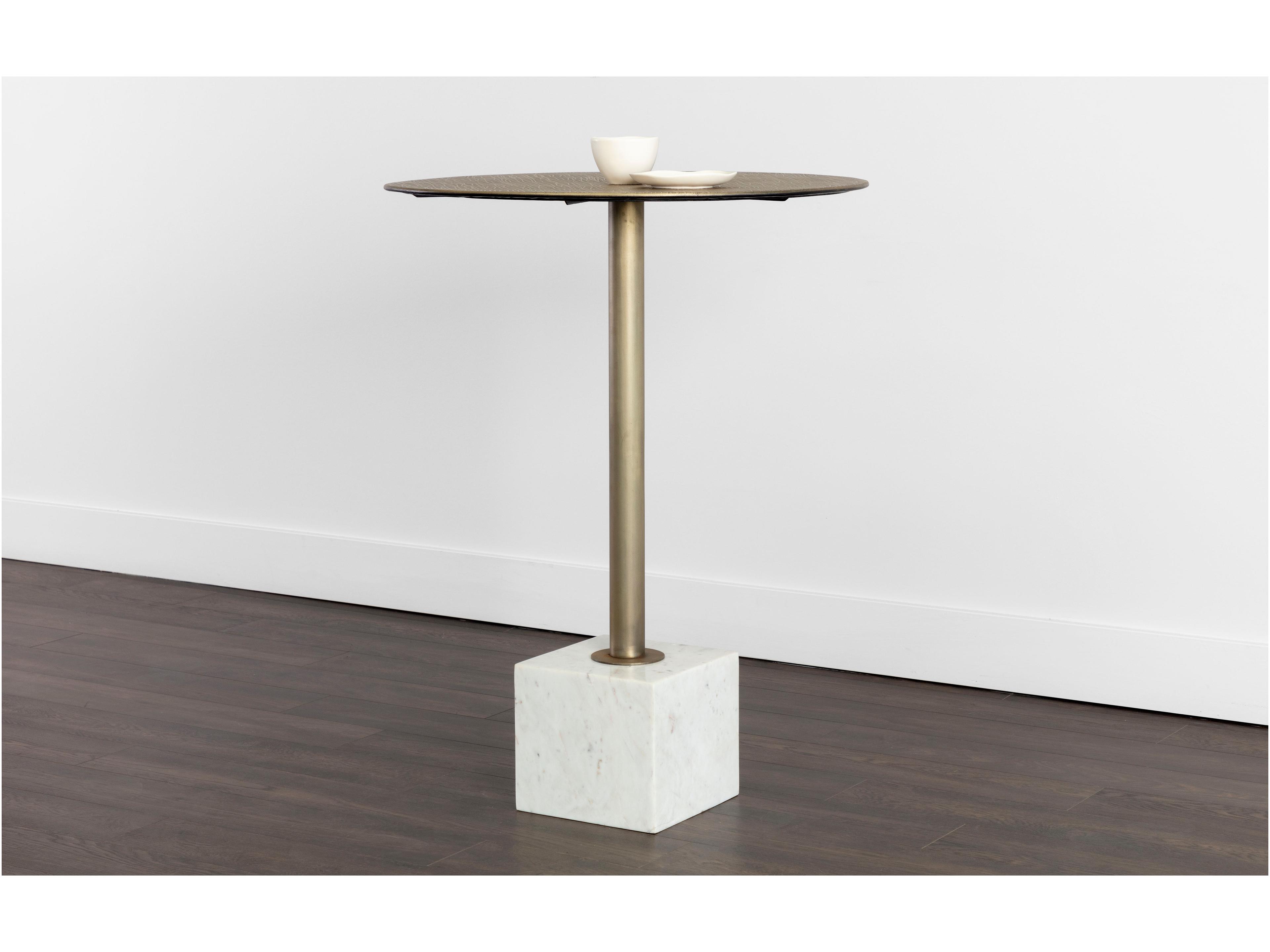 Sunpan Kata White Marble Round Metal Bar Table