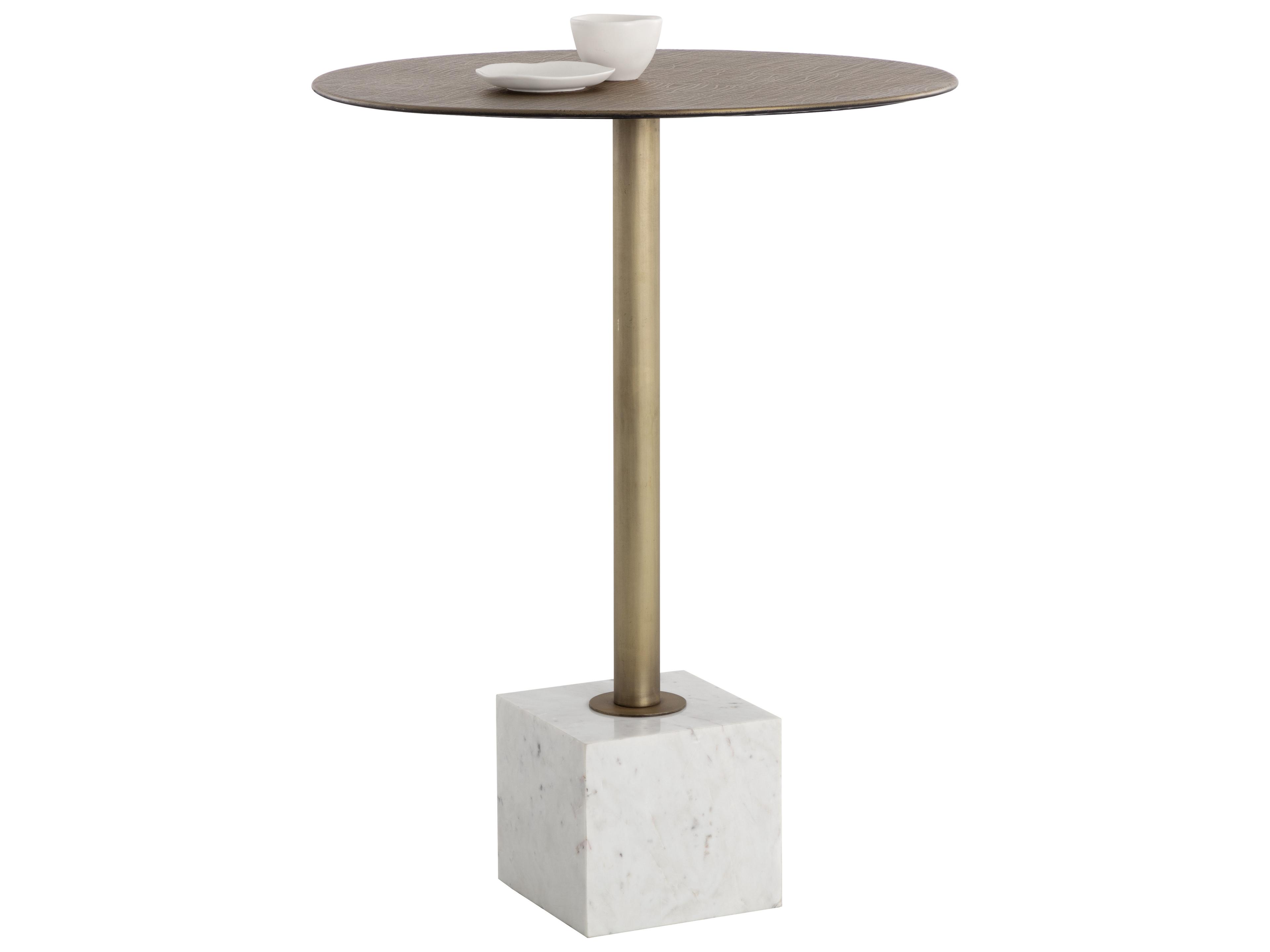 Kata White Marble Round Metal Bar Table