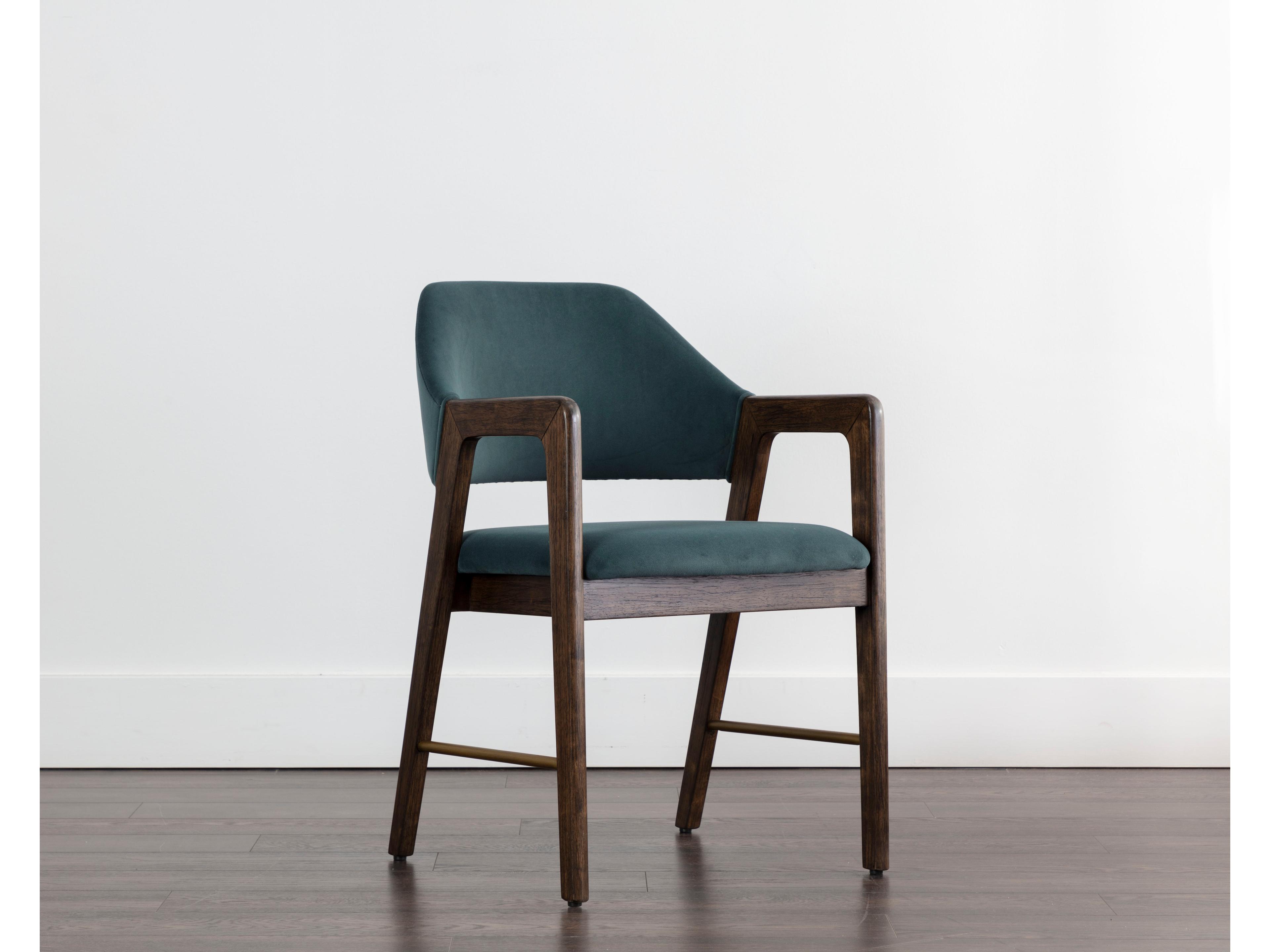 Sunpan Milton Rubberwood Brown Upholstered Arm Dining Chair