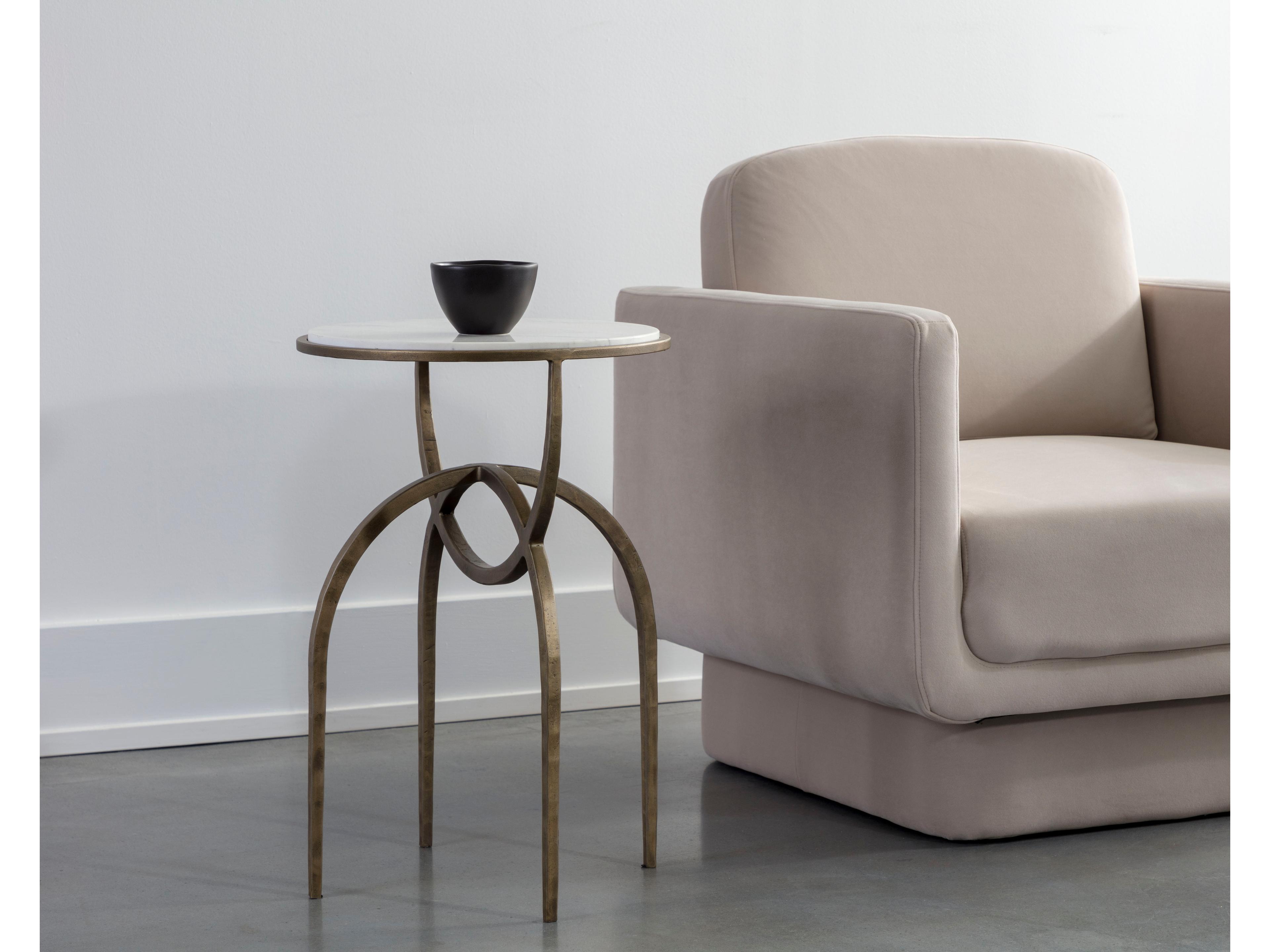 Sunpan Alicent Round Marble White End Table