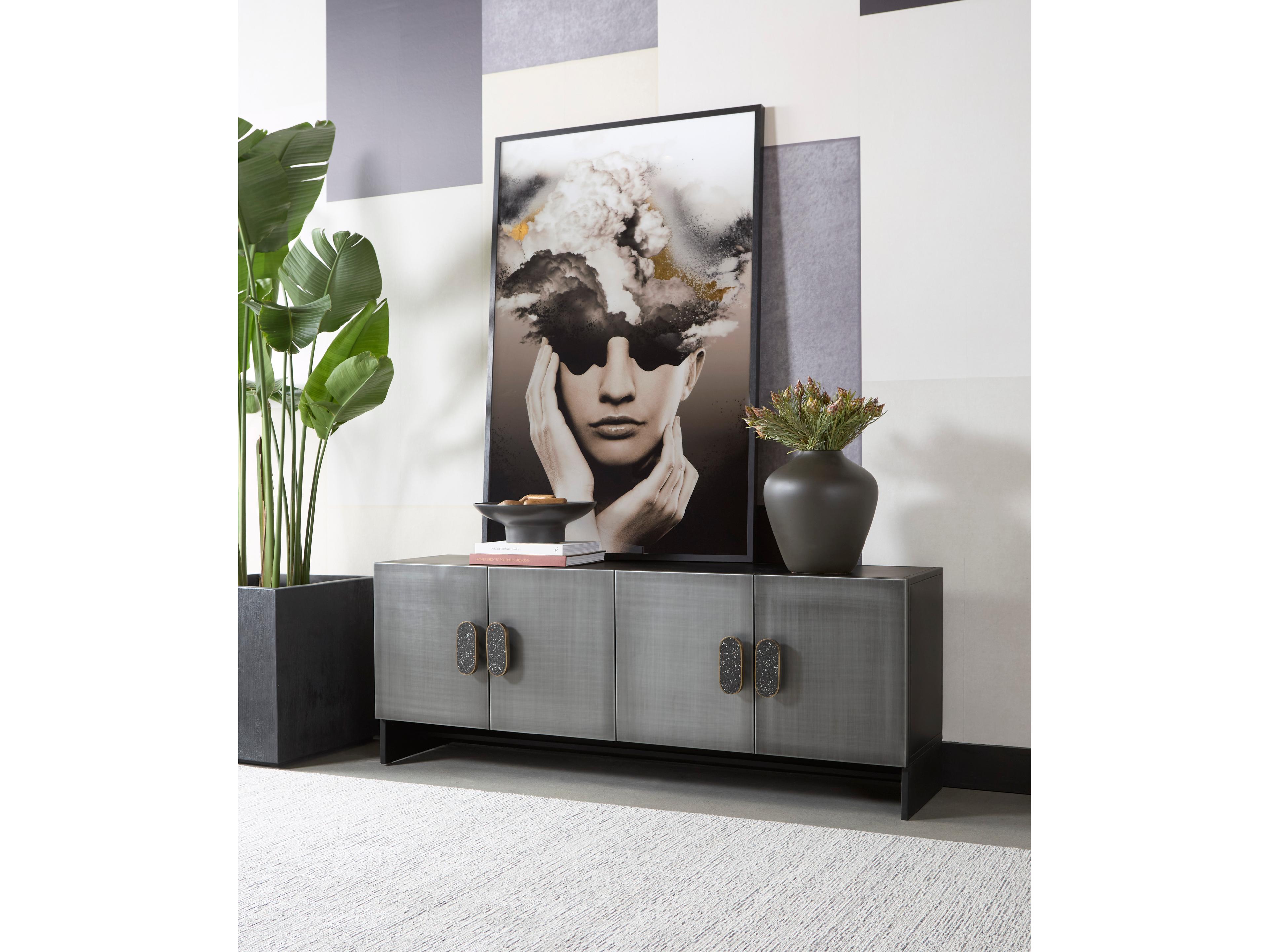 Sunpan Viserys 72" Antique Silver Black Sideboard