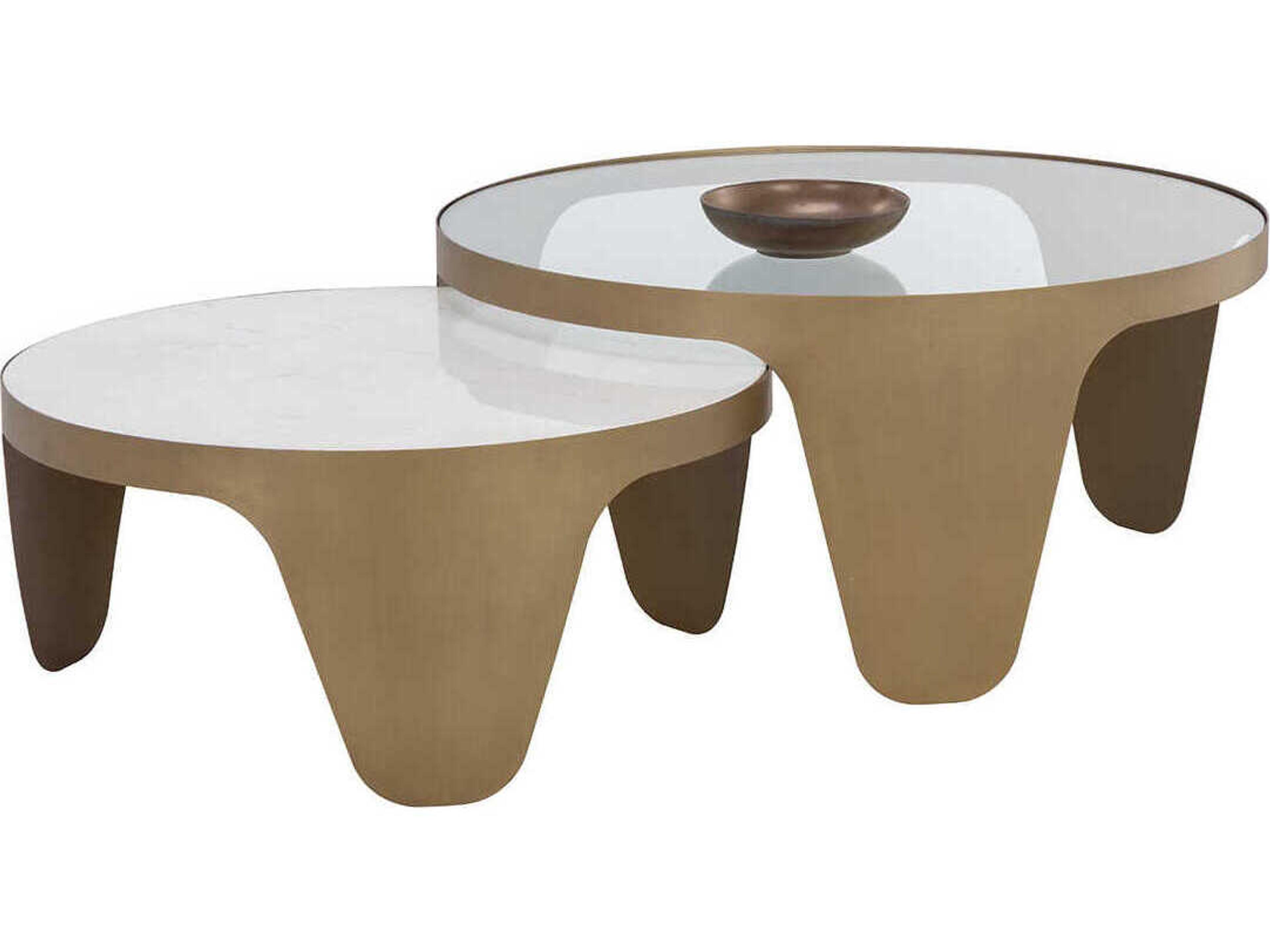 Mysaria Round Marble Clear White Antique Brass Coffee Table