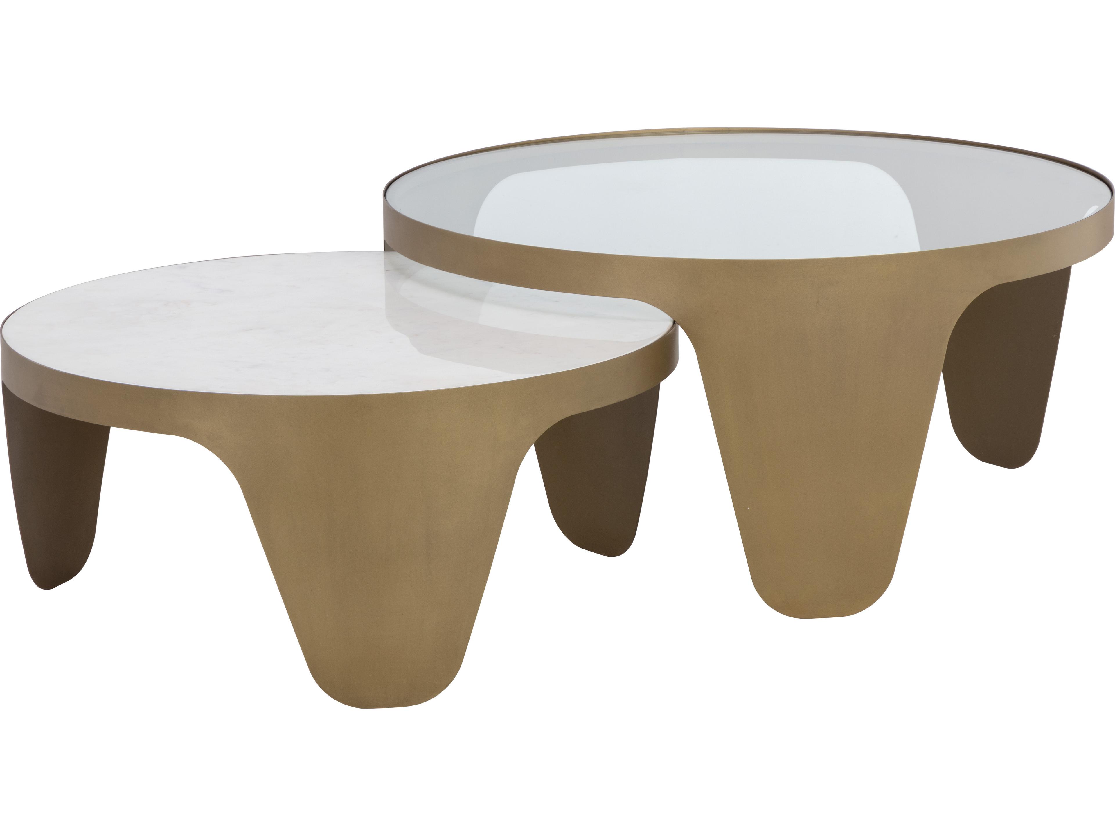 Sunpan Mysaria Round Marble Clear White Antique Brass Coffee Table