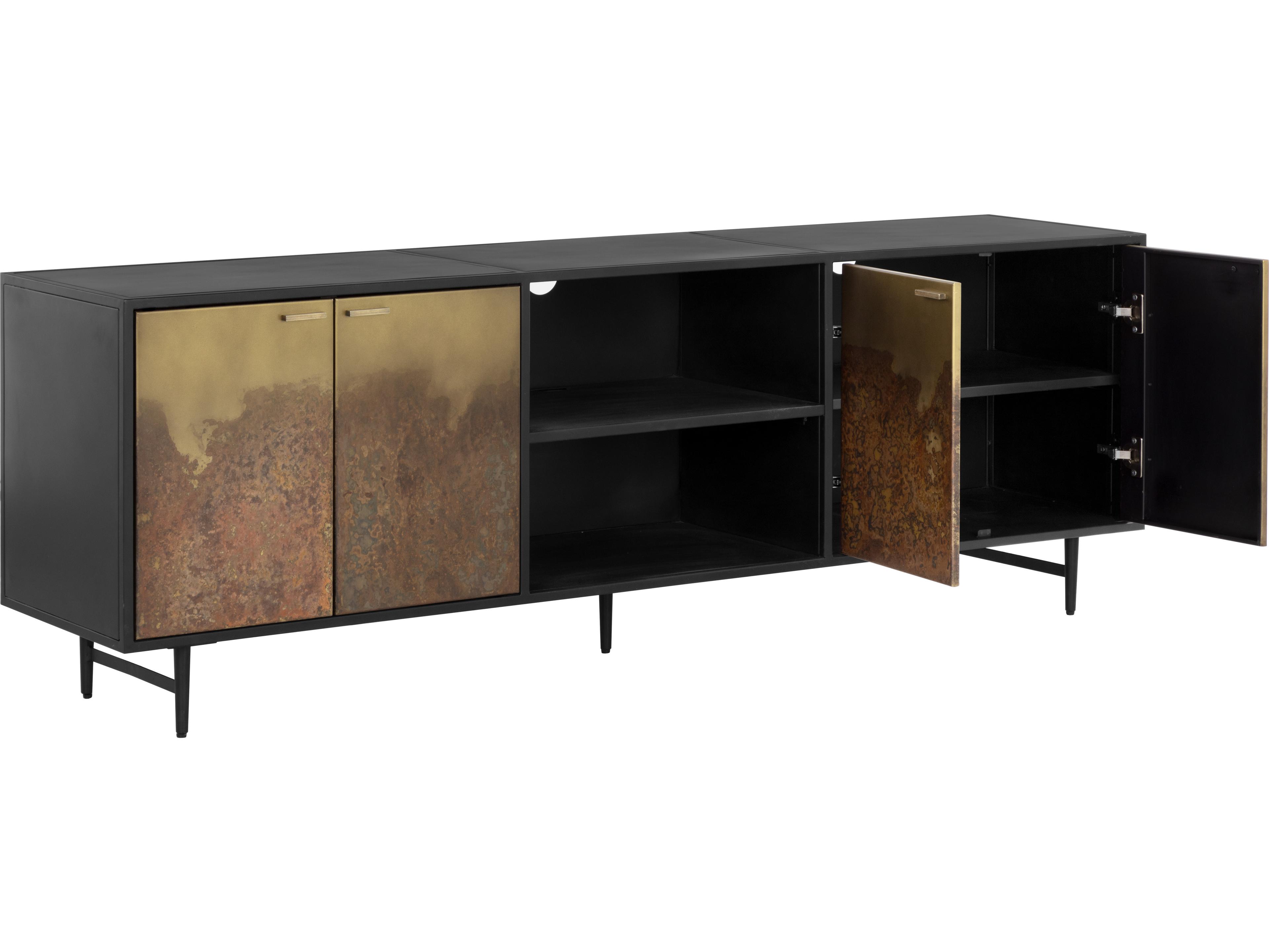 Sunpan Auburn 72" Antique Brass Black Media Console