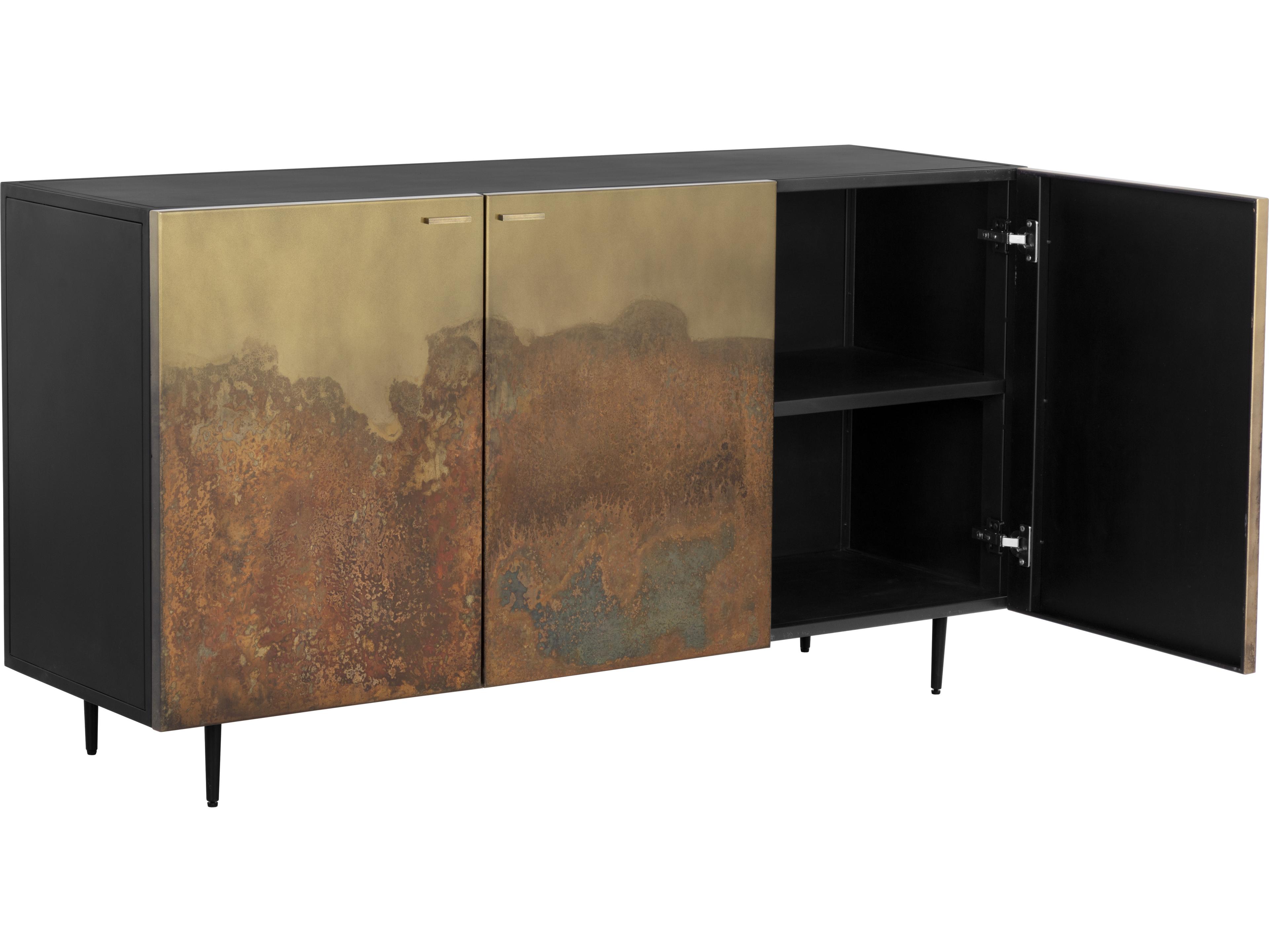 Sunpan Auburn 60" Antique Brass Black Sideboard