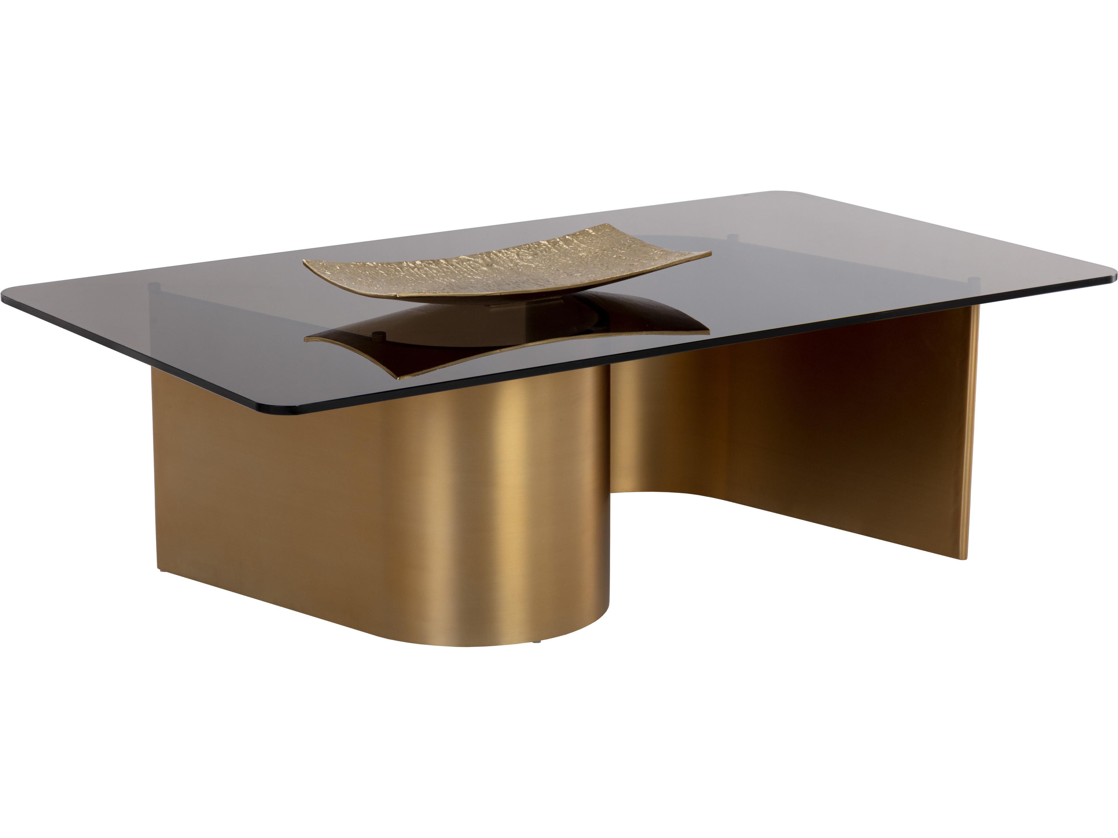 Sunpan Whisper Rectangular Glass Brown Gold Coffee Table
